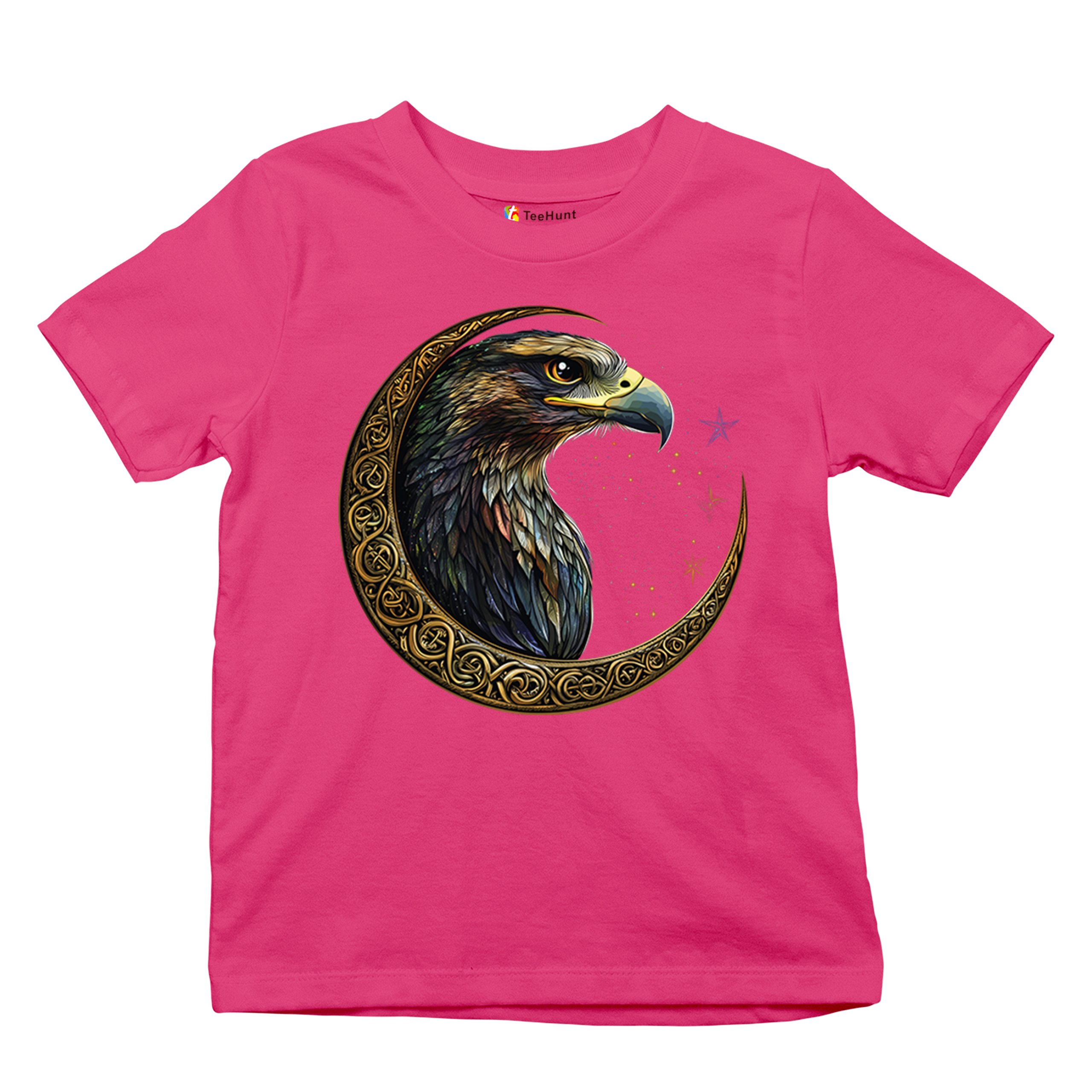 Celtic Moon Falcon Youth T-shirt North Mystic Bird of Prey Spirit Eagle Kids - Picture 48 of 50