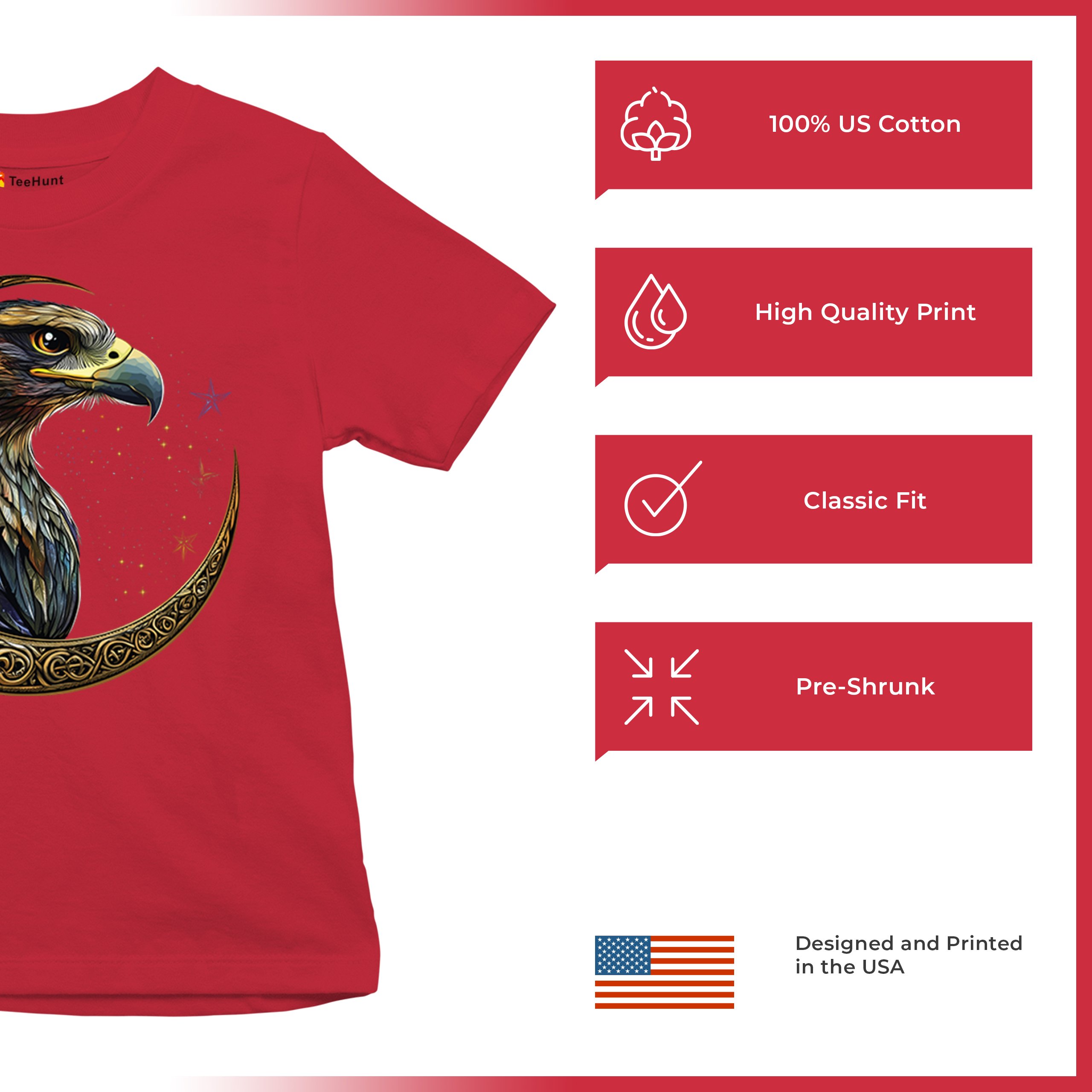 Celtic Moon Falcon Youth T-shirt North Mystic Bird of Prey Spirit Eagle Kids - Picture 21 of 50