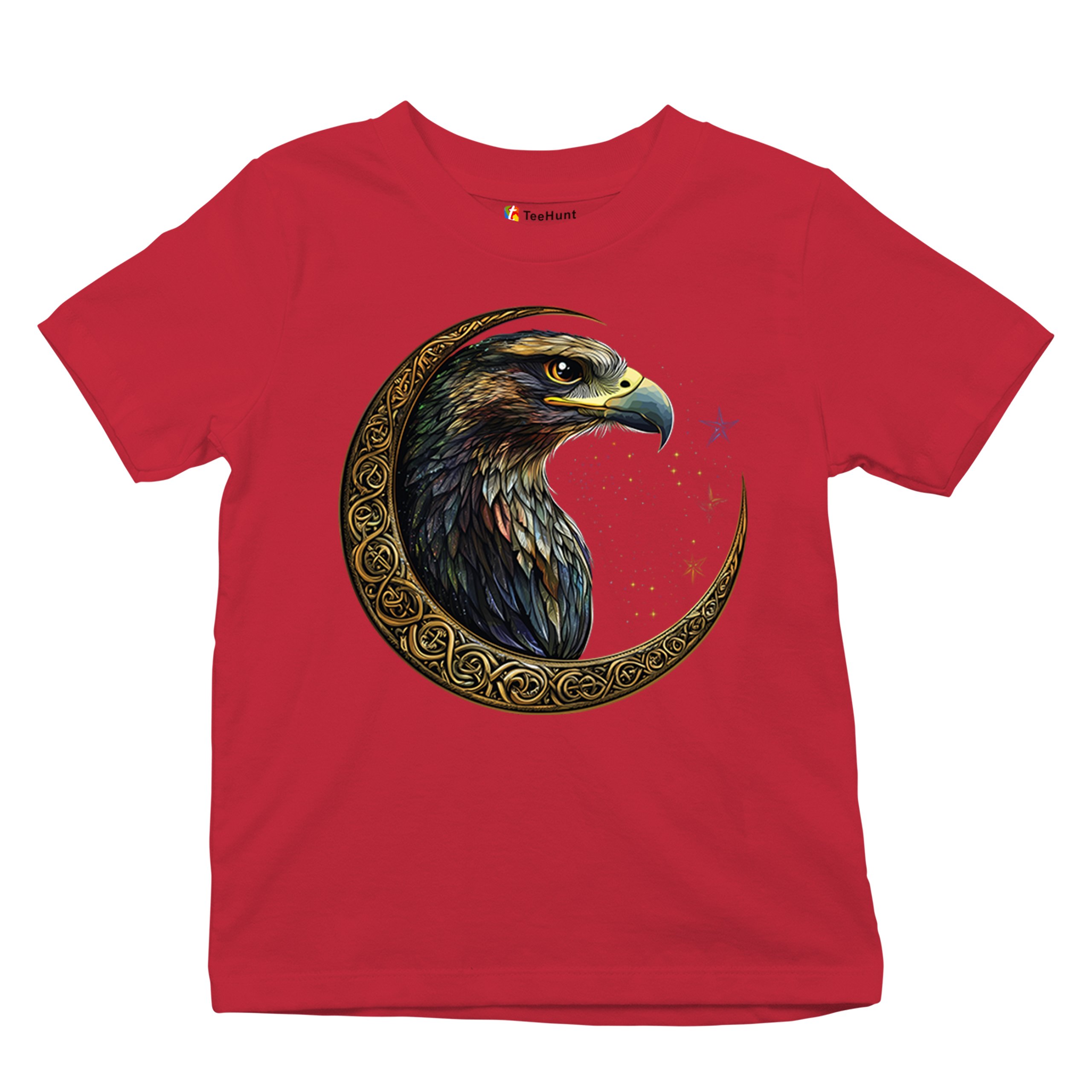 Celtic Moon Falcon Youth T-shirt North Mystic Bird of Prey Spirit Eagle Kids - Picture 20 of 50
