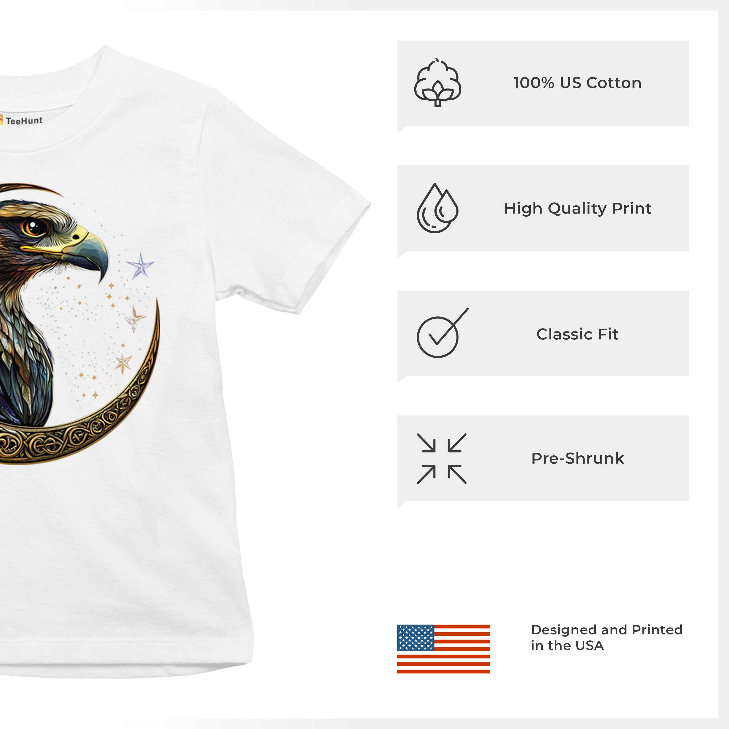 Celtic Moon Falcon Youth T-shirt North Mystic Bird of Prey Spirit Eagle Kids - Picture 28 of 50