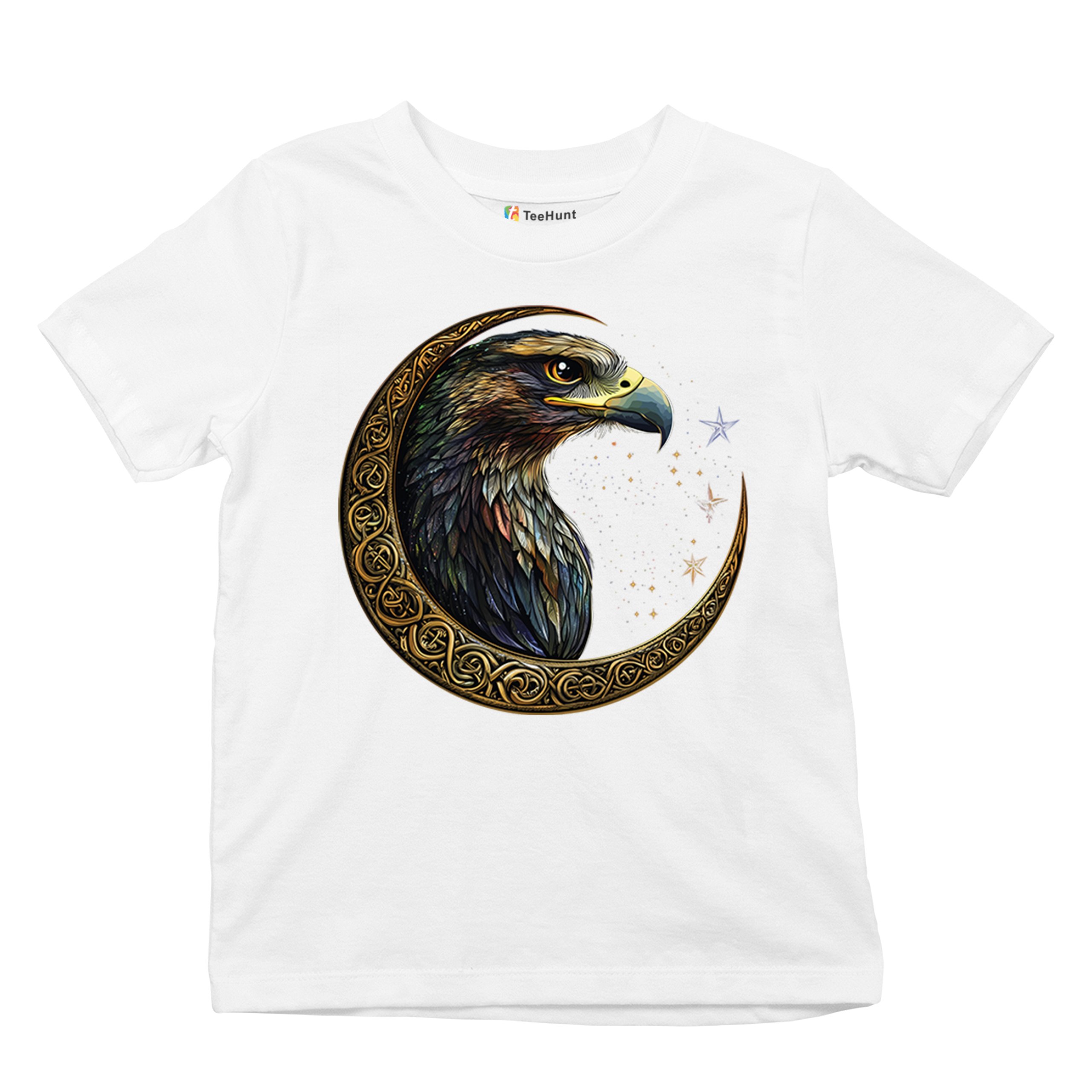 Celtic Moon Falcon Youth T-shirt North Mystic Bird of Prey Spirit Eagle Kids - Picture 27 of 50