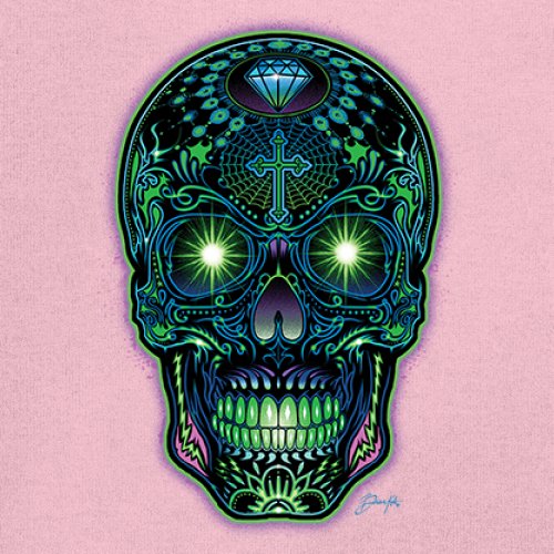 Bright Sugar Skull Long Sleeve T-shirt Dia de Los Muertos Neon Day of the Dead - Picture 74 of 78