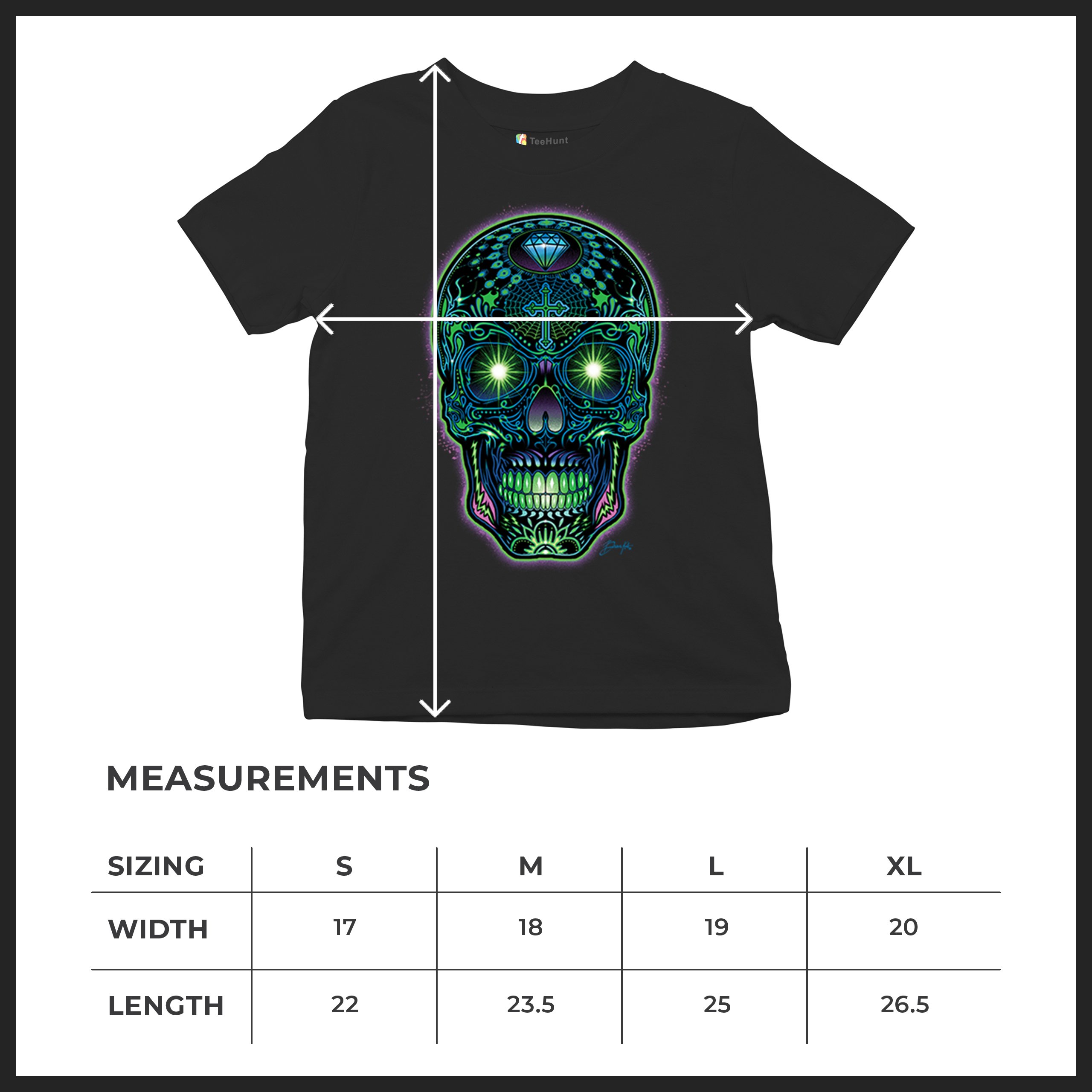 Bright Sugar Skull Youth T-shirt Dia de Los Muertos Neon Day of the Dead Kids - Picture 8 of 50