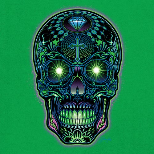Bright Sugar Skull Youth T-shirt Dia de Los Muertos Neon Day of the Dead Kids - Picture 32 of 50