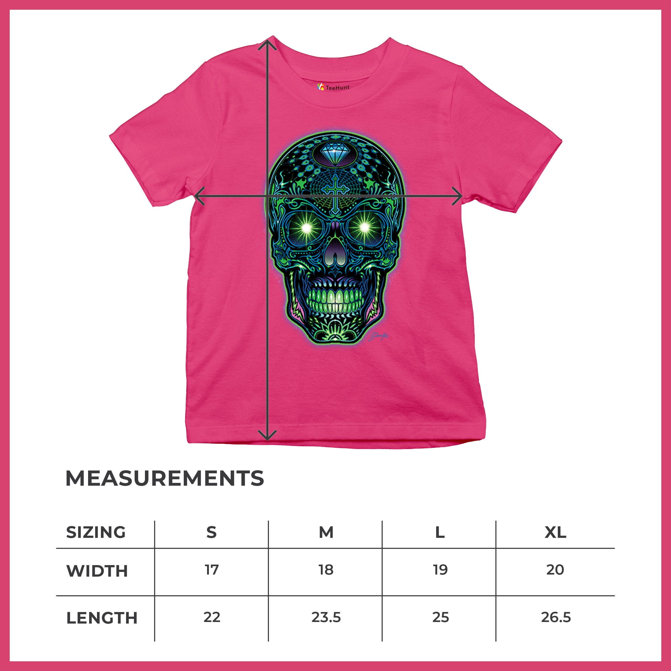 Bright Sugar Skull Youth T-shirt Dia de Los Muertos Neon Day of the Dead Kids - Picture 50 of 50