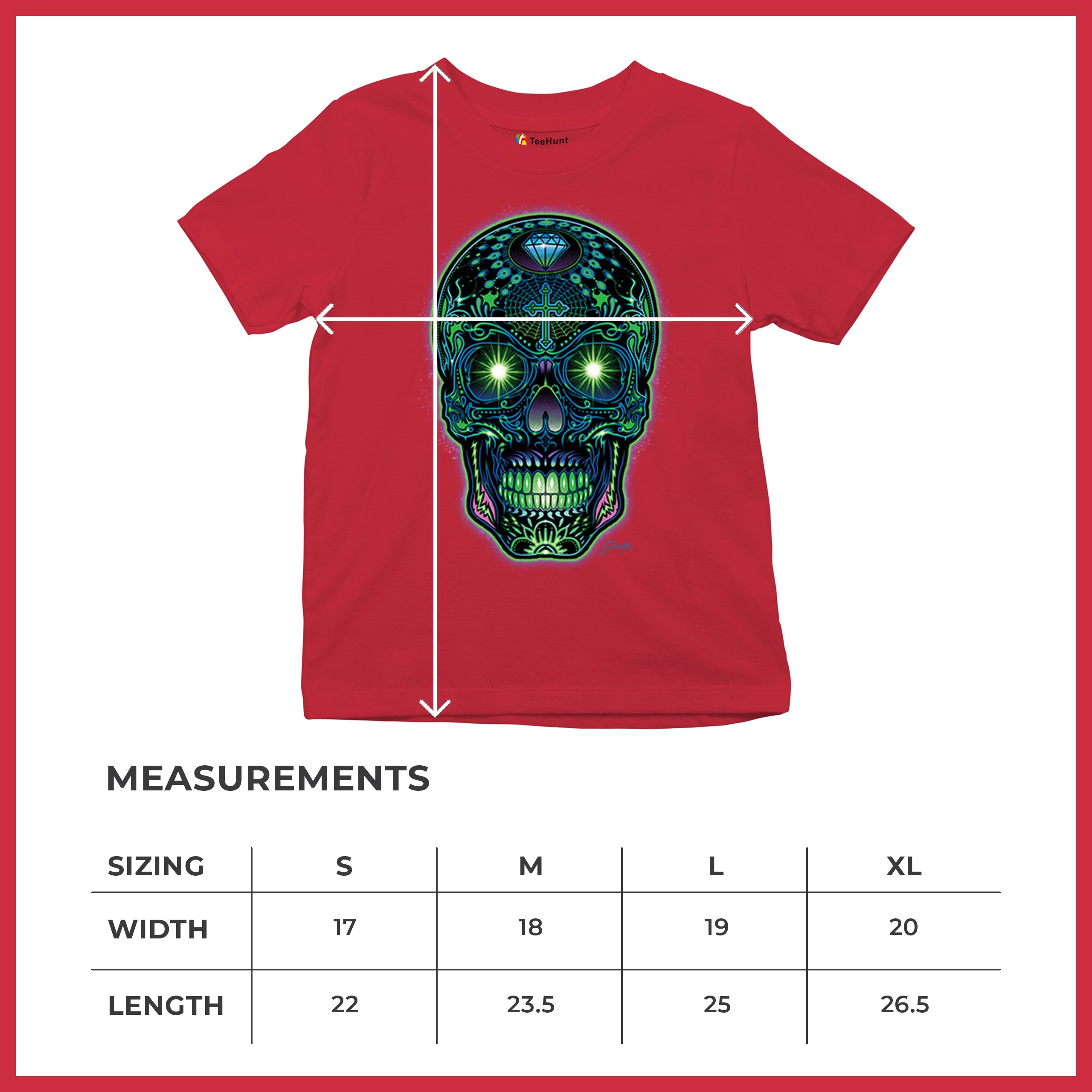 Bright Sugar Skull Youth T-shirt Dia de Los Muertos Neon Day of the Dead Kids - Picture 22 of 50