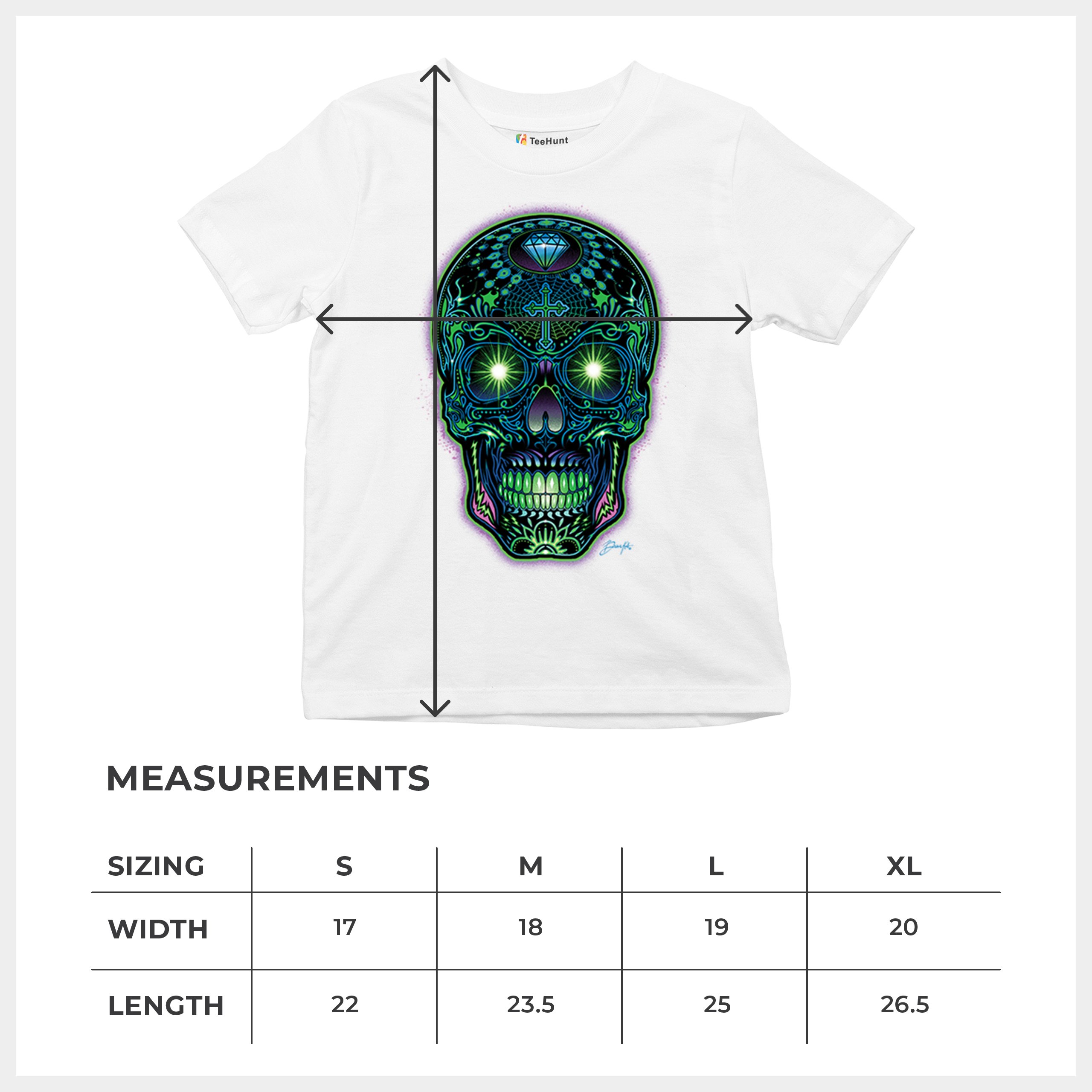 Bright Sugar Skull Youth T-shirt Dia de Los Muertos Neon Day of the Dead Kids - Picture 29 of 50