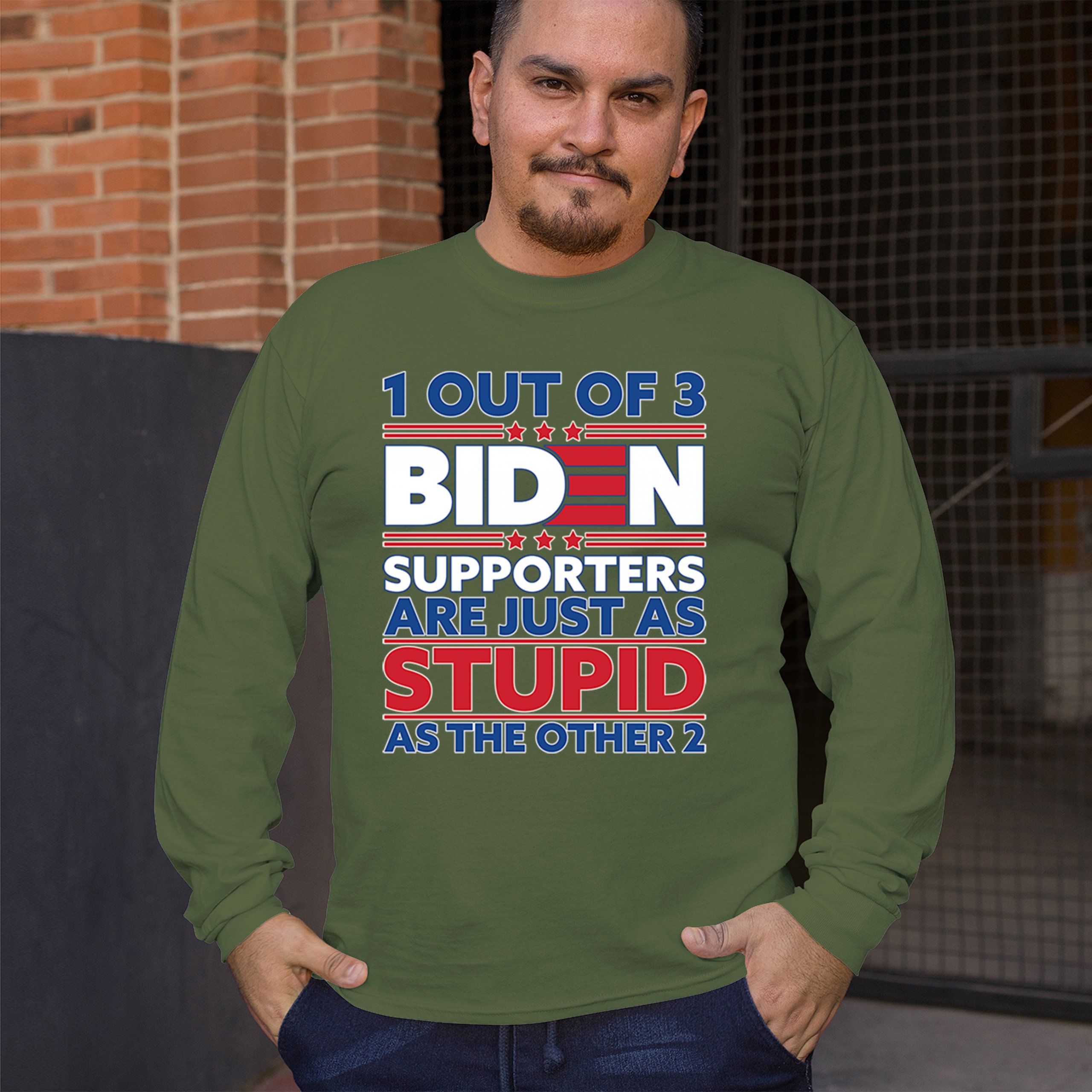1 Out of 3 Biden Supporters Long Sleeve T-shirt Funny Political Anti Sleepy Joe - Picture 54 of 78