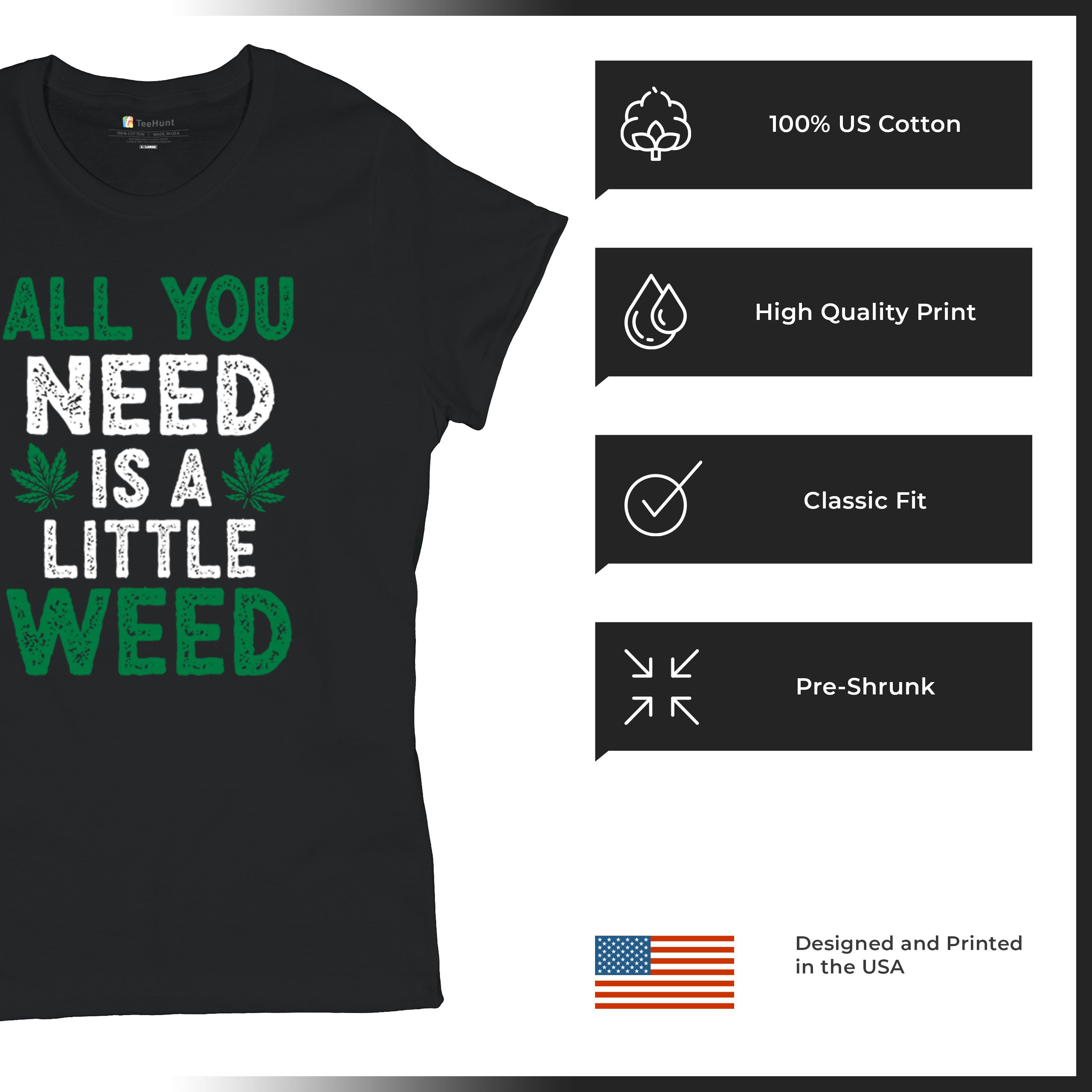 All You Need is a Little Weed T-Shirt Funny Smoking Marijuana 420 Women's Tee - Picture 7 of 36