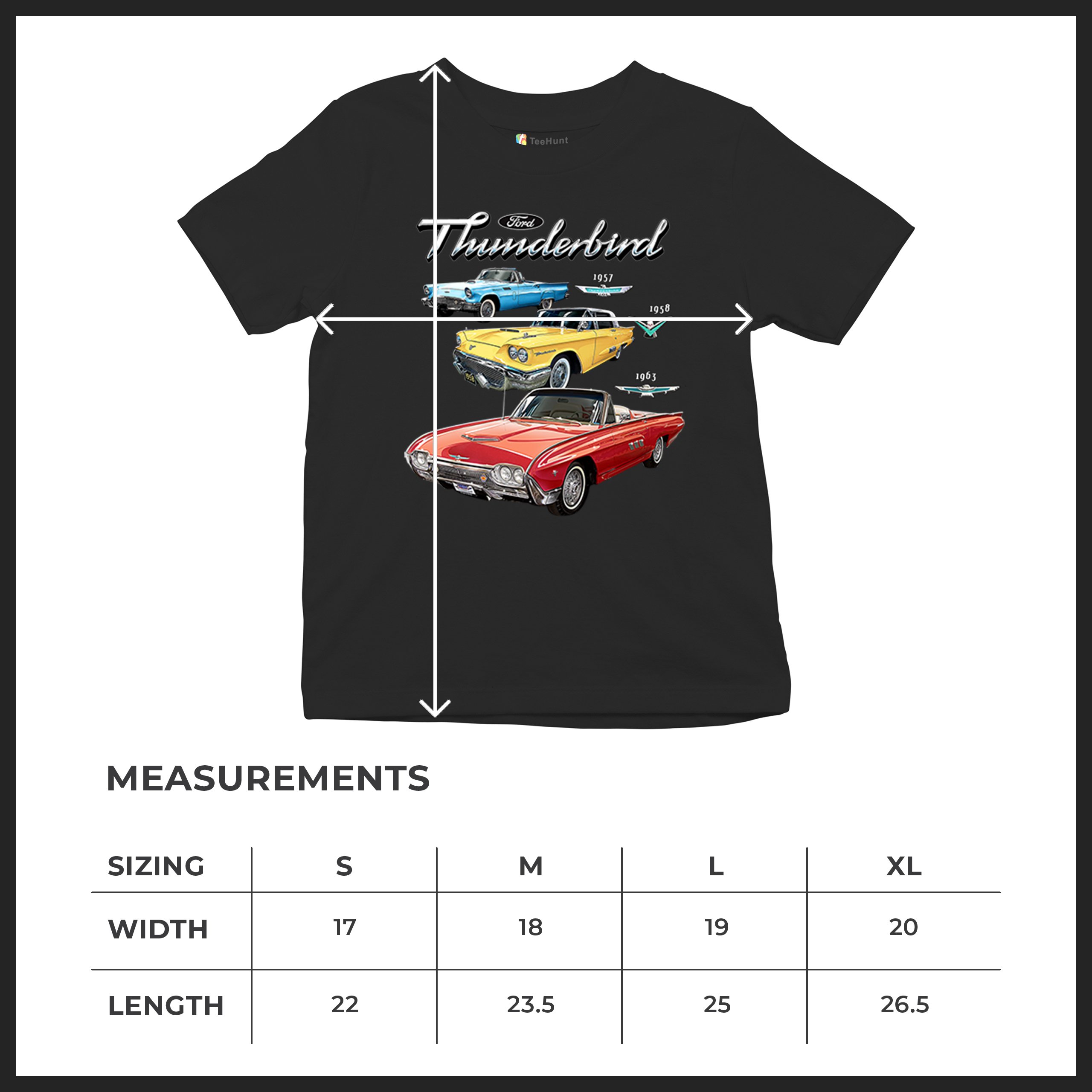 Ford Thunderbirds 1957 1958 1963 Youth T-shirt Classic Retro Convertible Kids - Picture 8 of 50