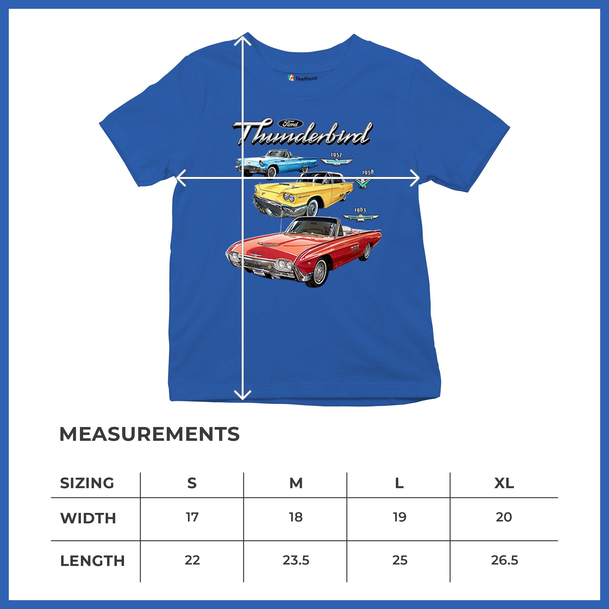 Ford Thunderbirds 1957 1958 1963 Youth T-shirt Classic Retro Convertible Kids - Picture 43 of 50