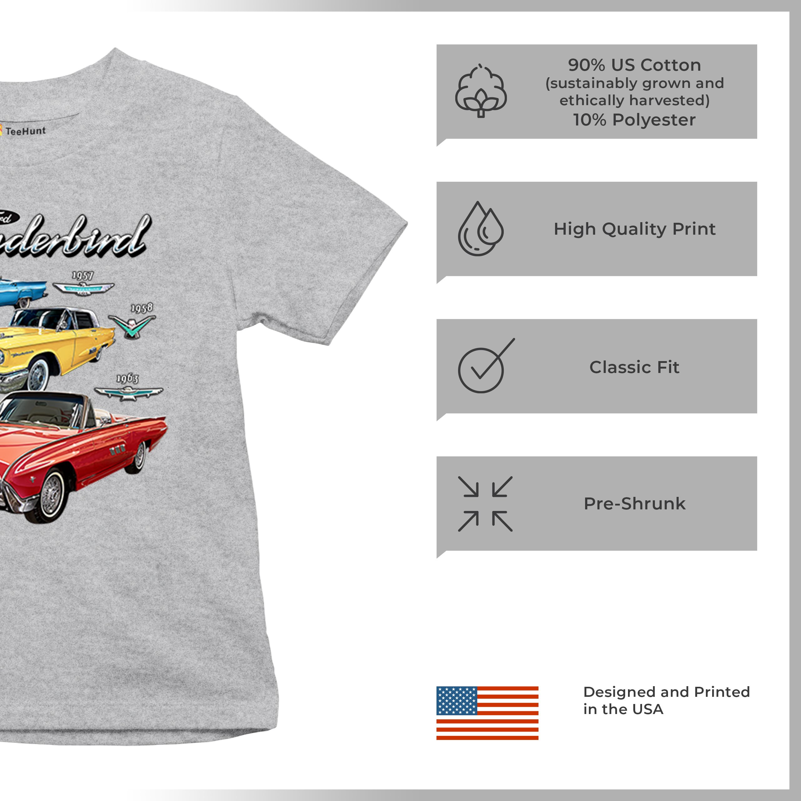 Ford Thunderbirds 1957 1958 1963 Youth T-shirt Classic Retro Convertible Kids - Picture 14 of 50