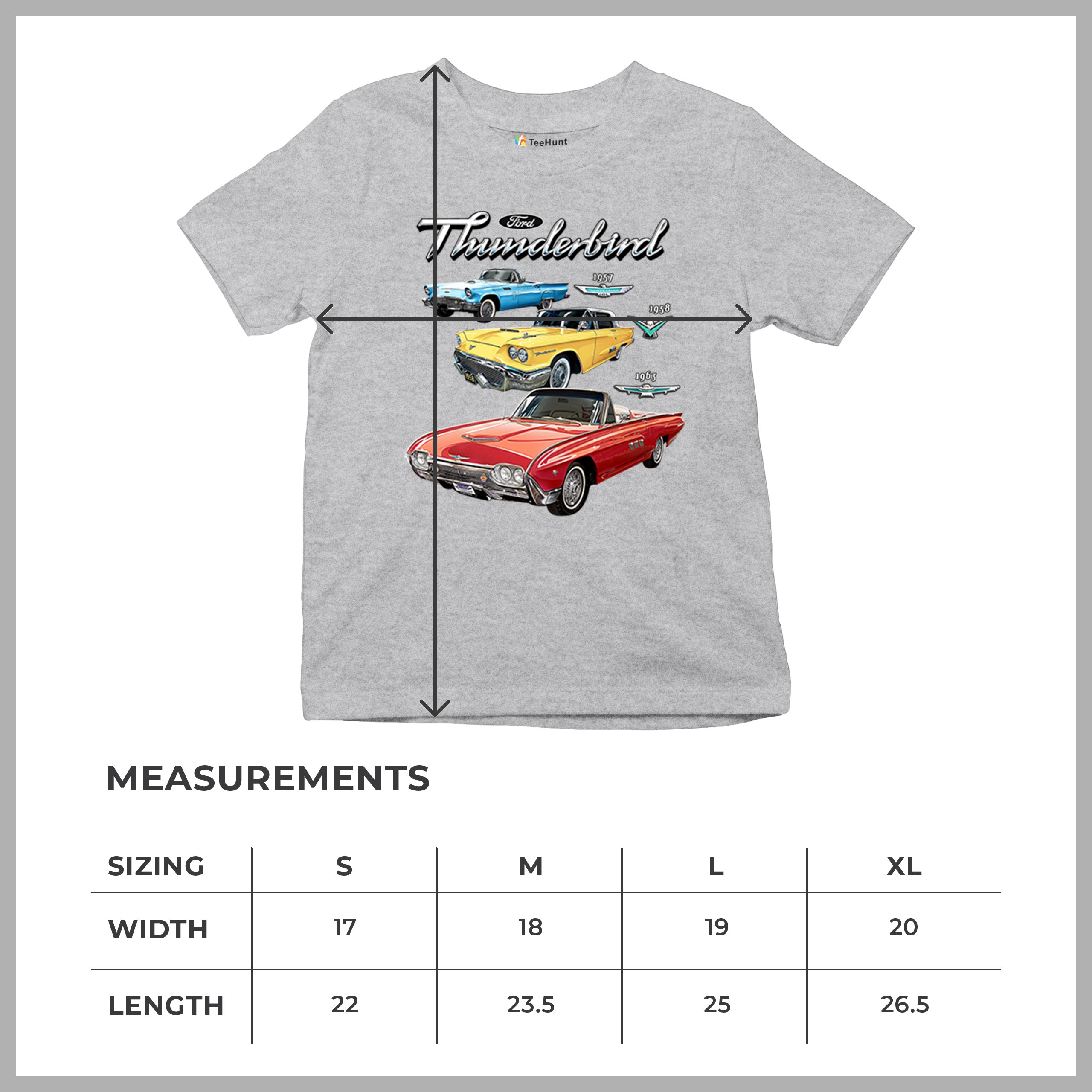 Ford Thunderbirds 1957 1958 1963 Youth T-shirt Classic Retro Convertible Kids - Picture 15 of 50