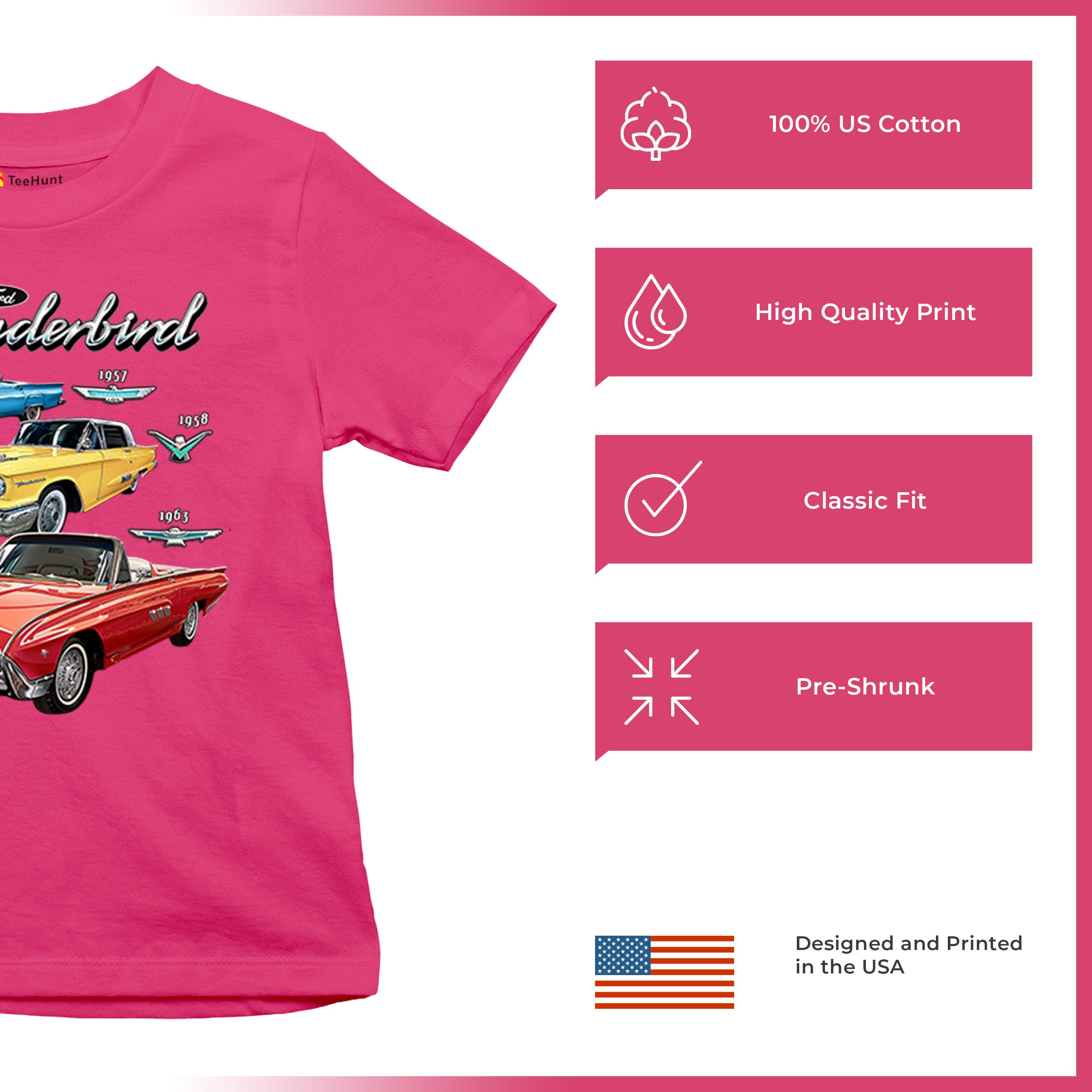 Ford Thunderbirds 1957 1958 1963 Youth T-shirt Classic Retro Convertible Kids - Picture 49 of 50