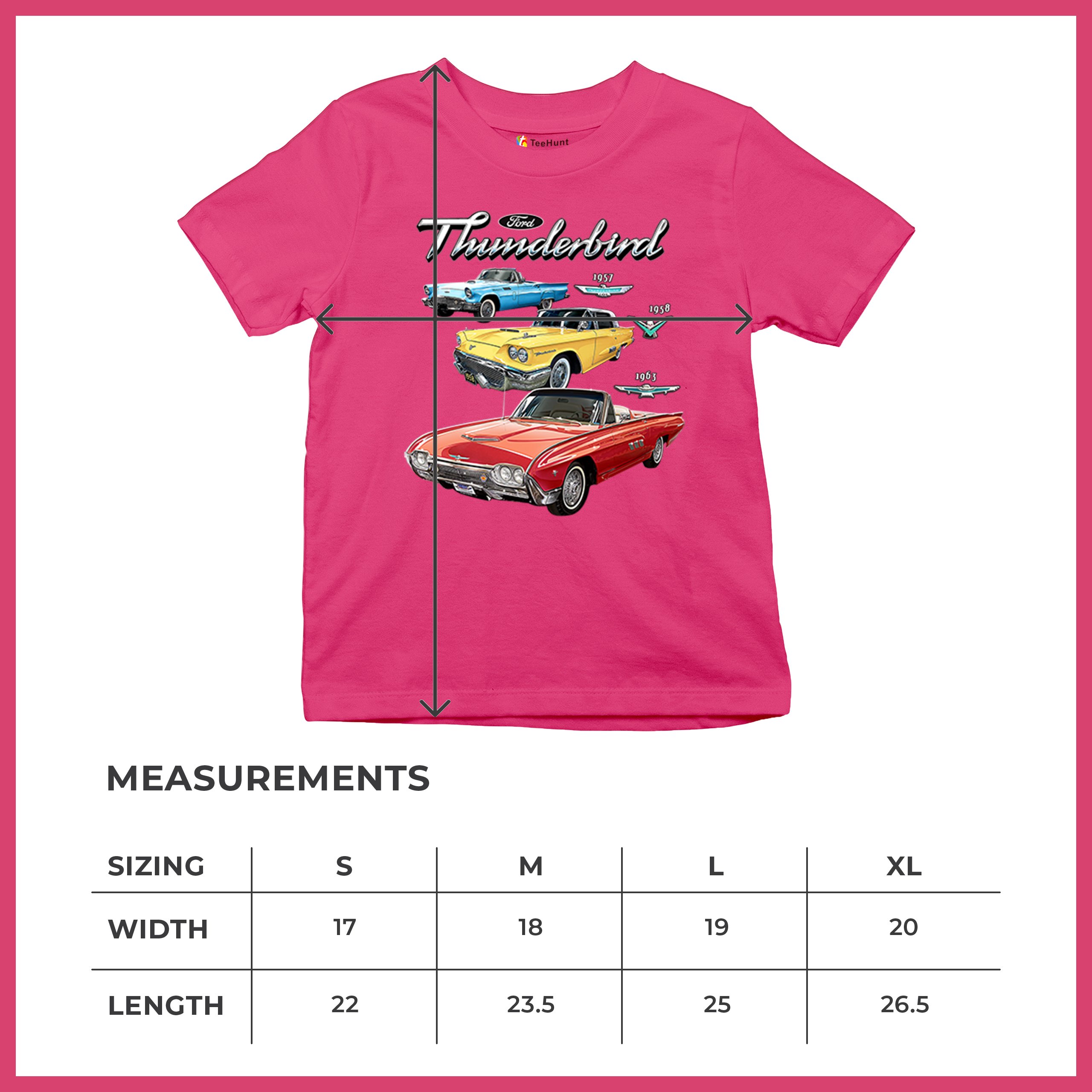 Ford Thunderbirds 1957 1958 1963 Youth T-shirt Classic Retro Convertible Kids - Picture 50 of 50
