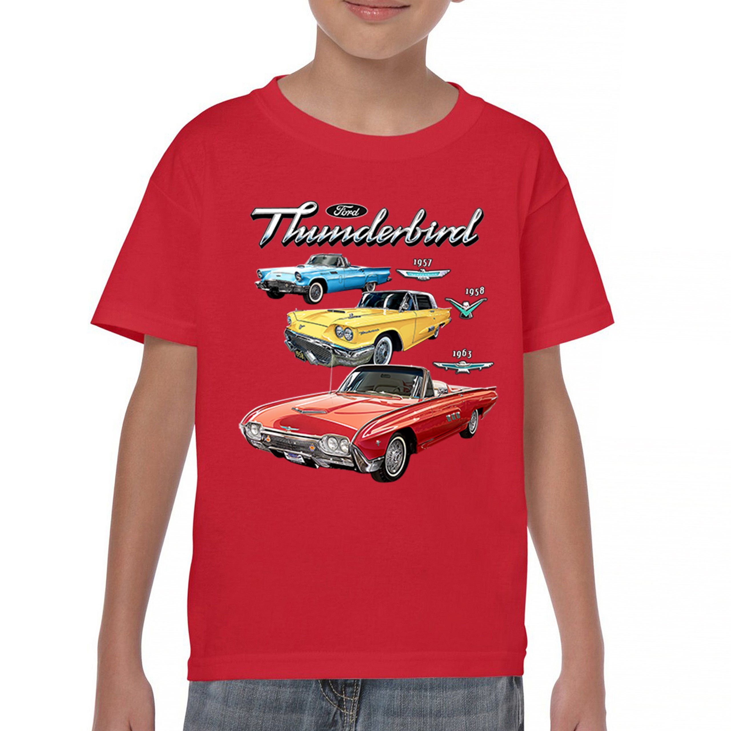 Ford Thunderbirds 1957 1958 1963 Youth T-shirt Classic Retro Convertible Kids - Picture 16 of 50