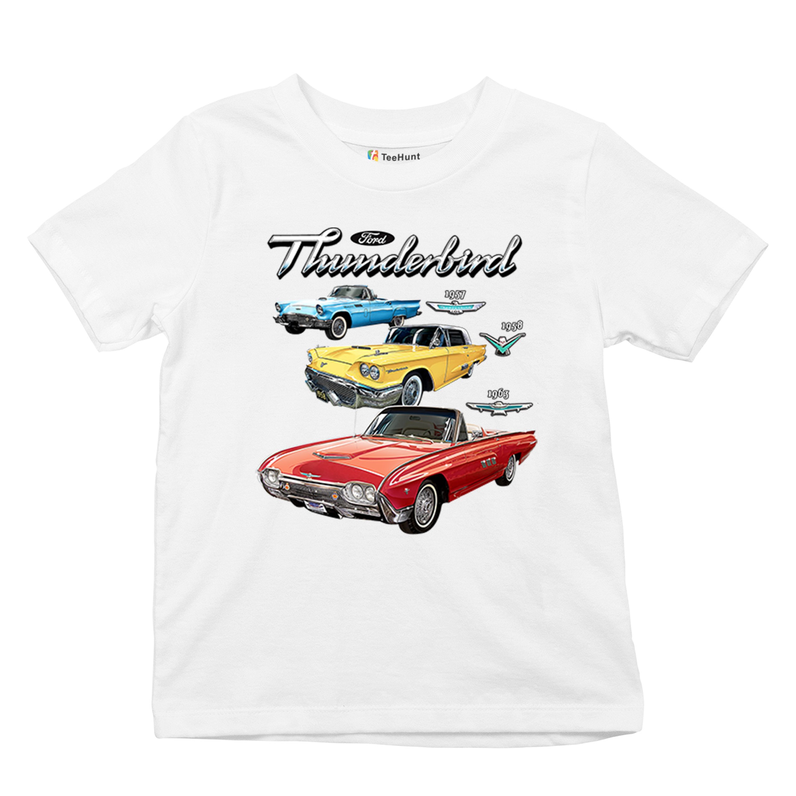 Ford Thunderbirds 1957 1958 1963 Youth T-shirt Classic Retro Convertible Kids - Picture 27 of 50