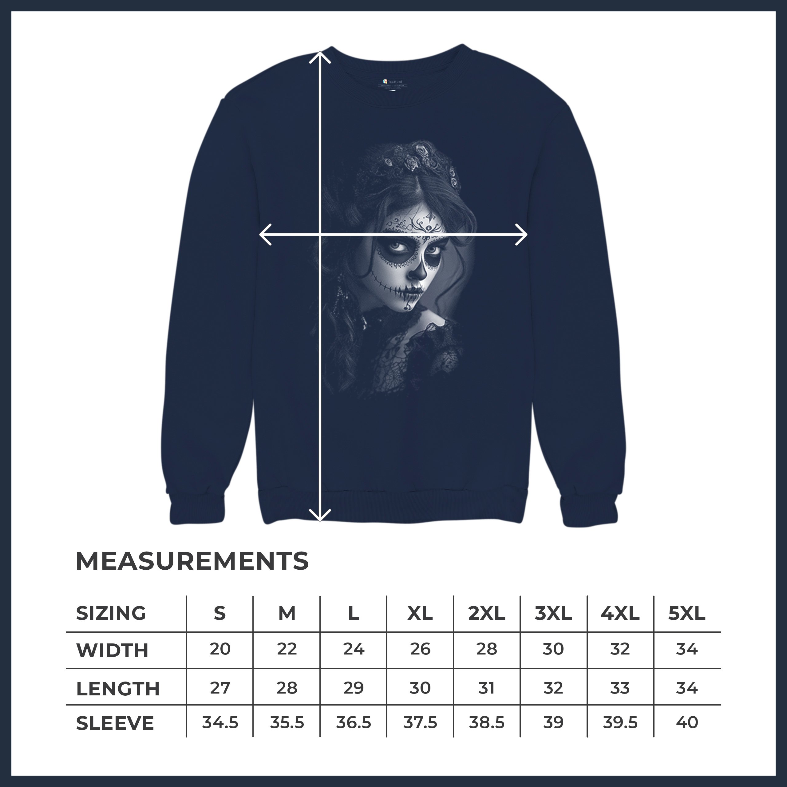 Sugar Skull Lace Sweatshirt Black White Day of the Dead Gothic Beauty Crewneck - Picture 15 of 15