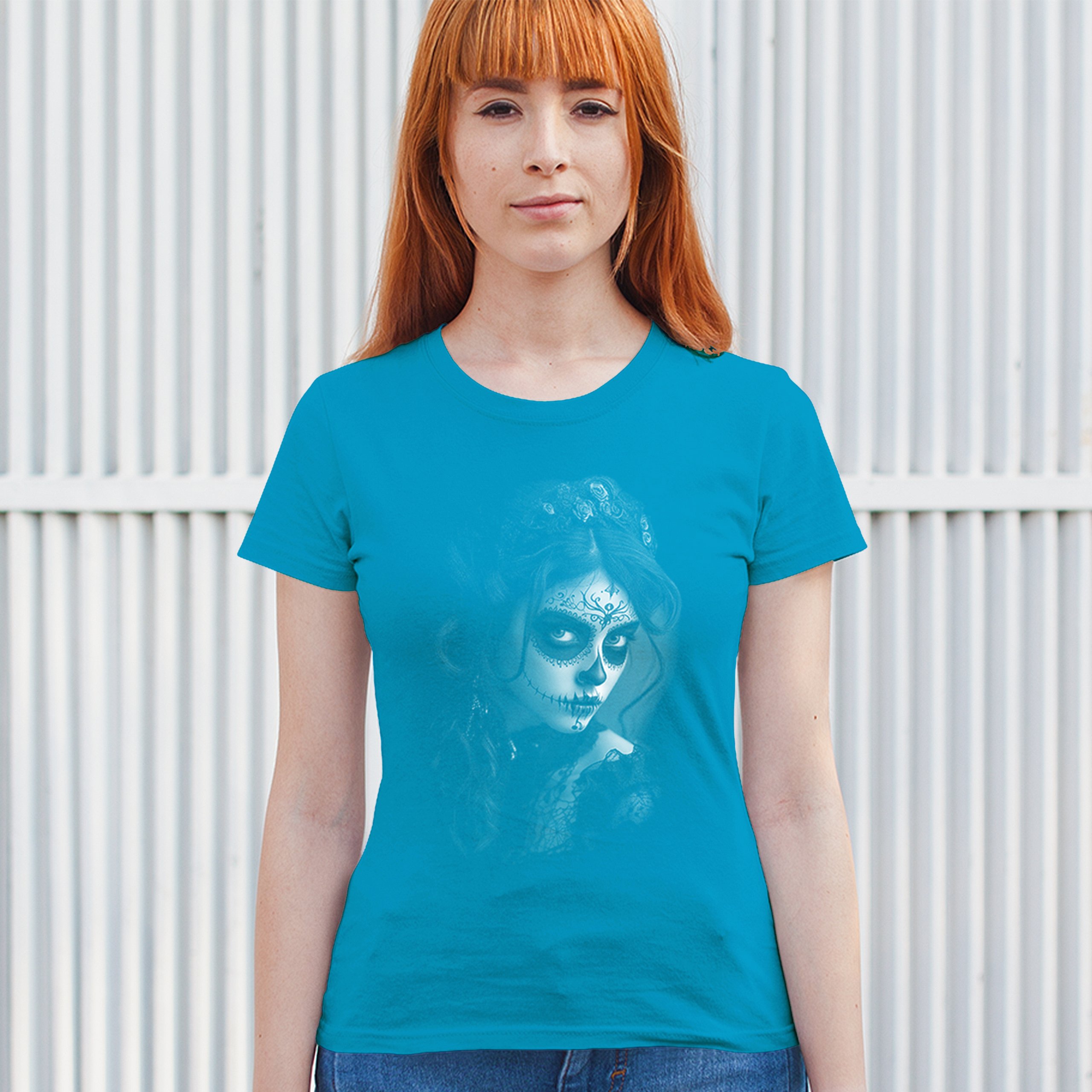 Sugar Skull Lace T-Shirt Black White Day of the Dead Gothic Beauty Women's Tee - Picture 12 of 15