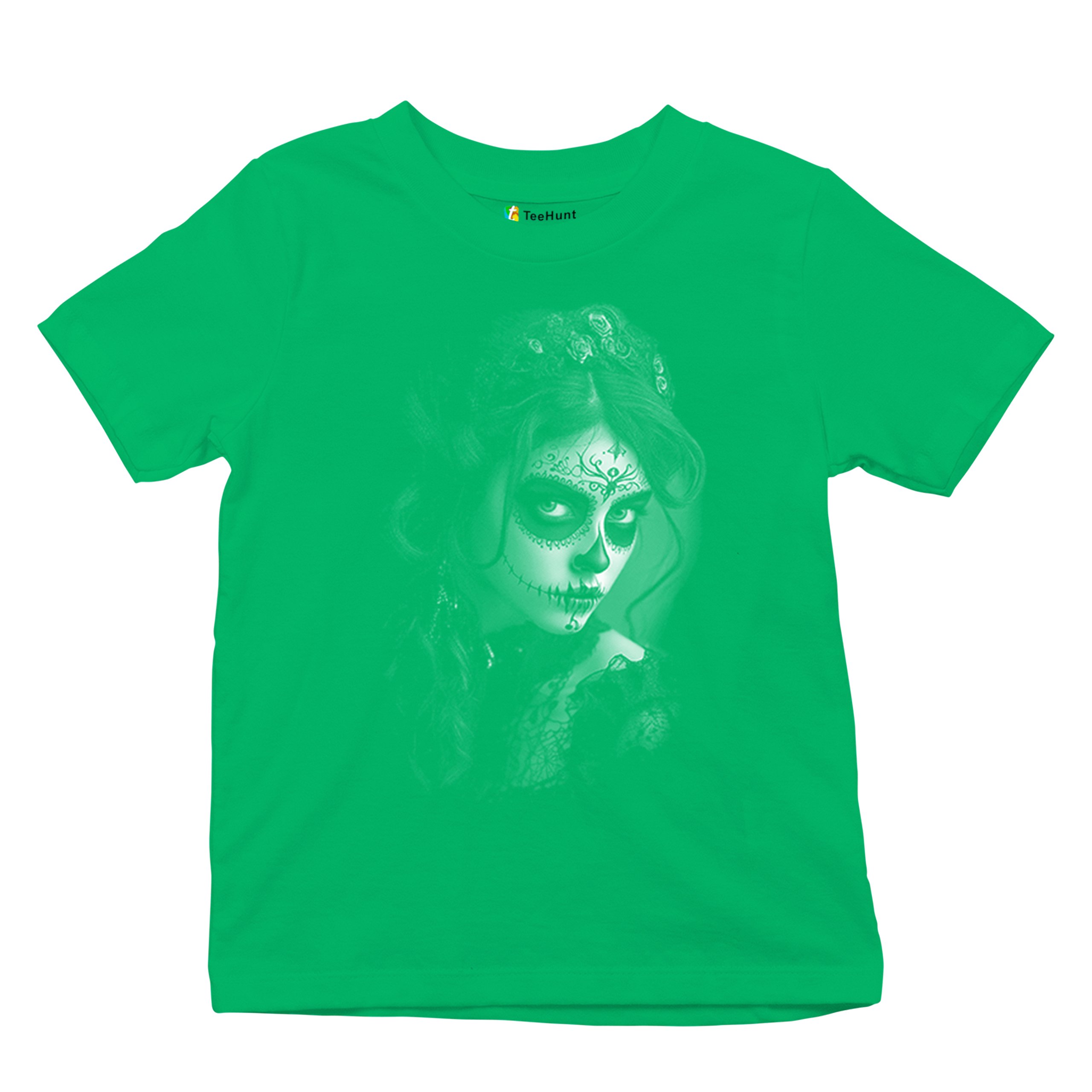 Sugar Skull Lace Youth T-shirt Black White Day of the Dead Gothic Beauty Kids - Picture 34 of 50