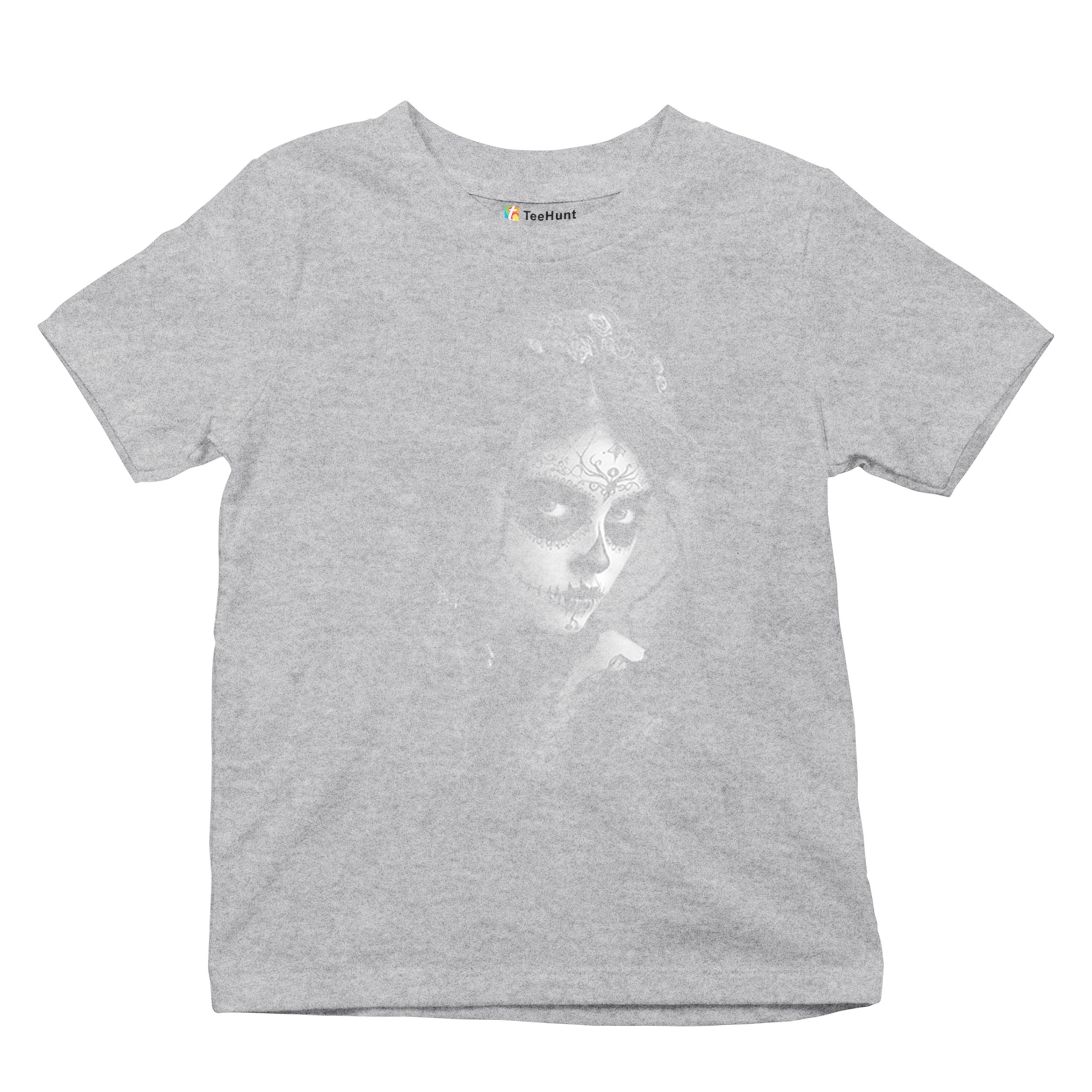 Sugar Skull Lace Youth T-shirt Black White Day of the Dead Gothic Beauty Kids - Picture 13 of 50