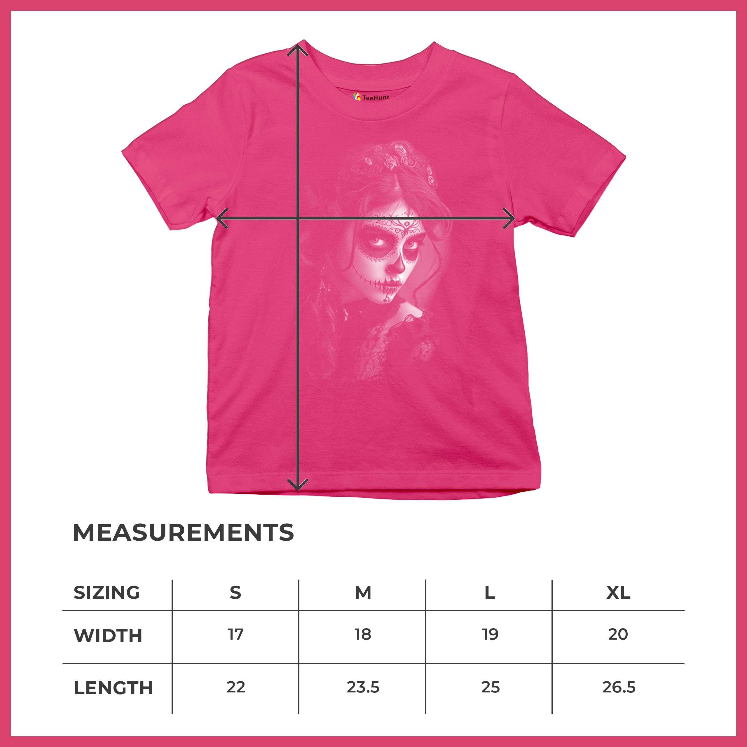 Sugar Skull Lace Youth T-shirt Black White Day of the Dead Gothic Beauty Kids - Picture 50 of 50