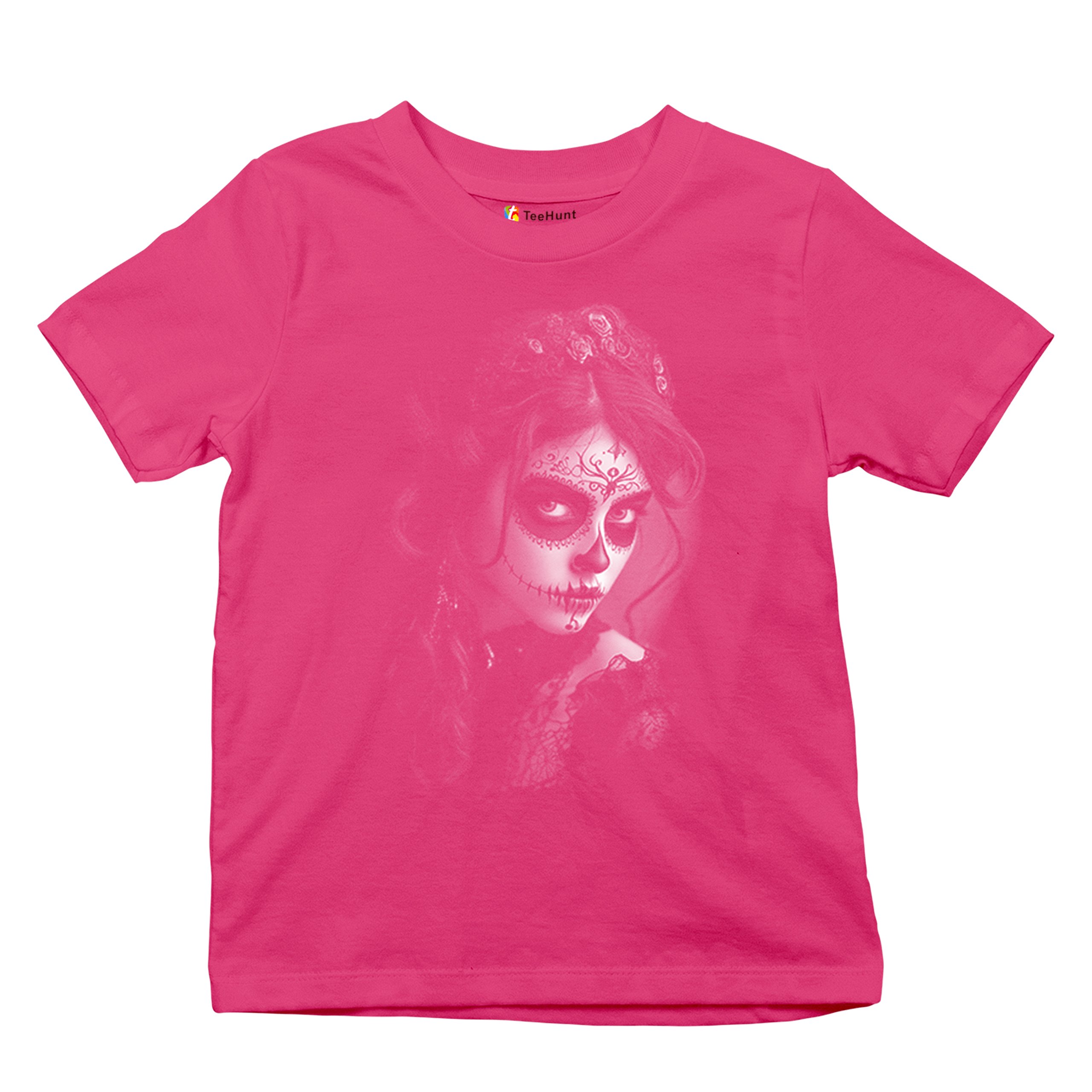 Sugar Skull Lace Youth T-shirt Black White Day of the Dead Gothic Beauty Kids - Picture 48 of 50