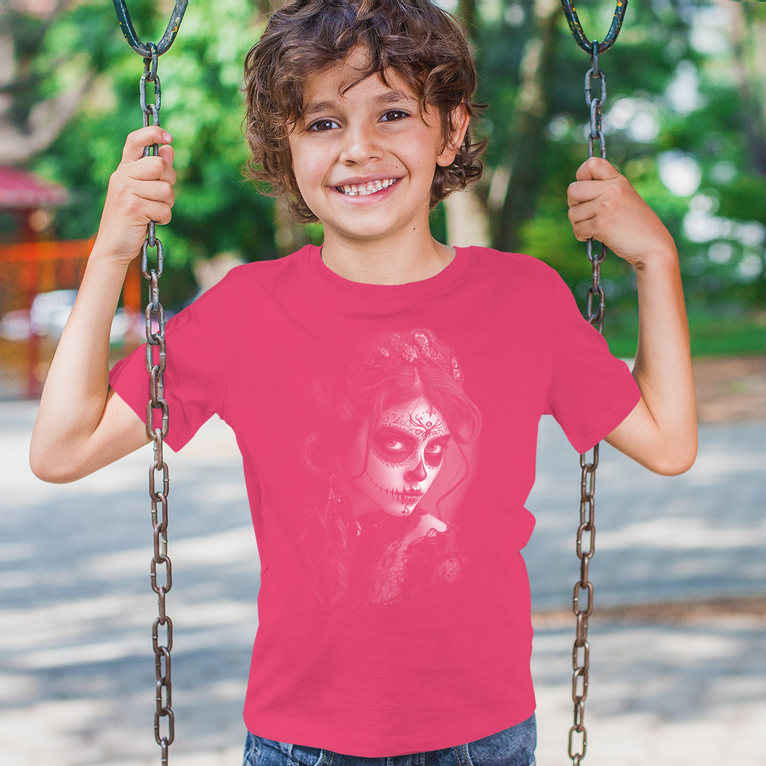 Sugar Skull Lace Youth T-shirt Black White Day of the Dead Gothic Beauty Kids - Picture 47 of 50