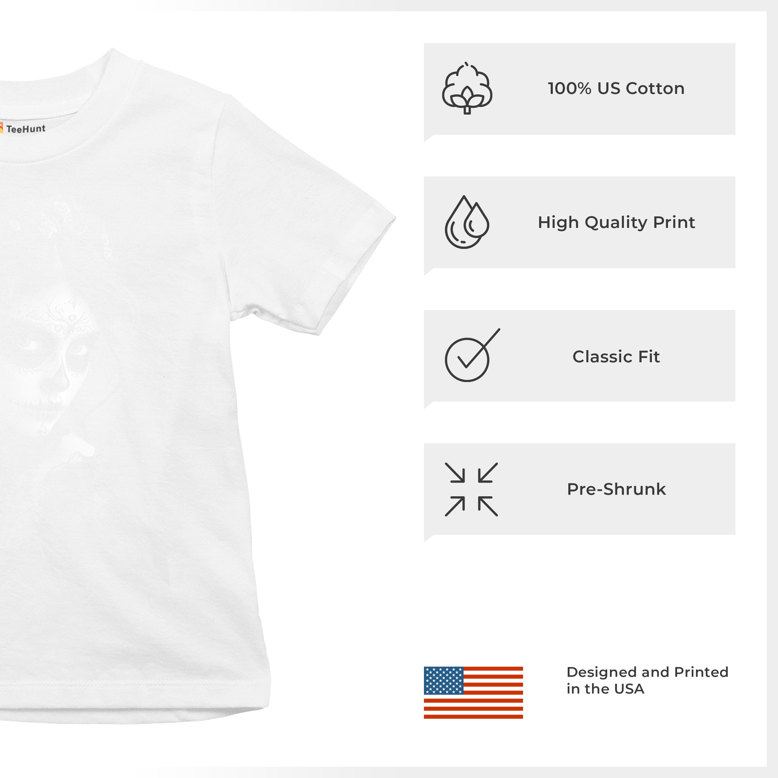 Sugar Skull Lace Youth T-shirt Black White Day of the Dead Gothic Beauty Kids - Picture 28 of 50