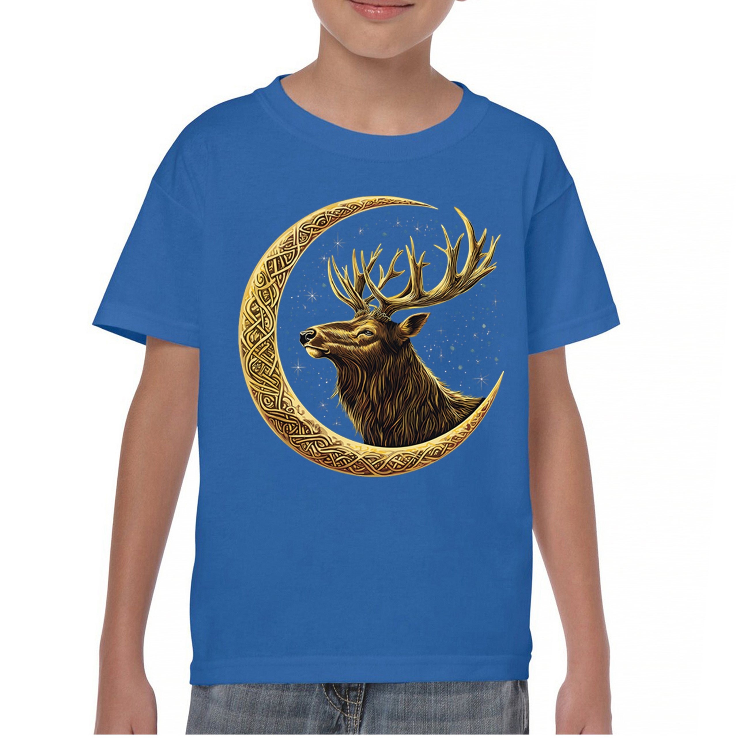 Celtic Moon Elk Youth T-shirt North Mystic Nature Spiritual Nordic Buck Kids - Picture 37 of 50