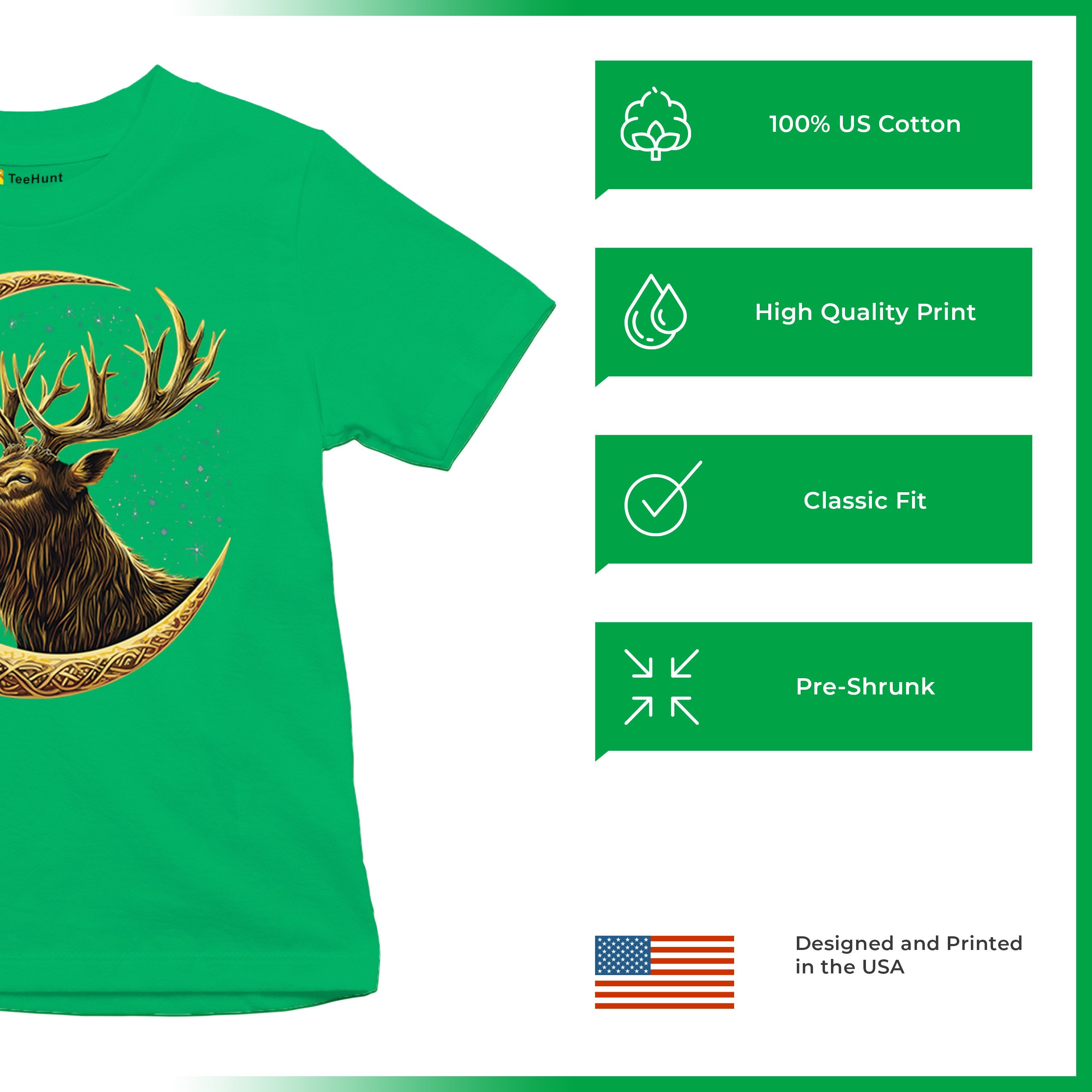 Celtic Moon Elk Youth T-shirt North Mystic Nature Spiritual Nordic Buck Kids - Picture 35 of 50
