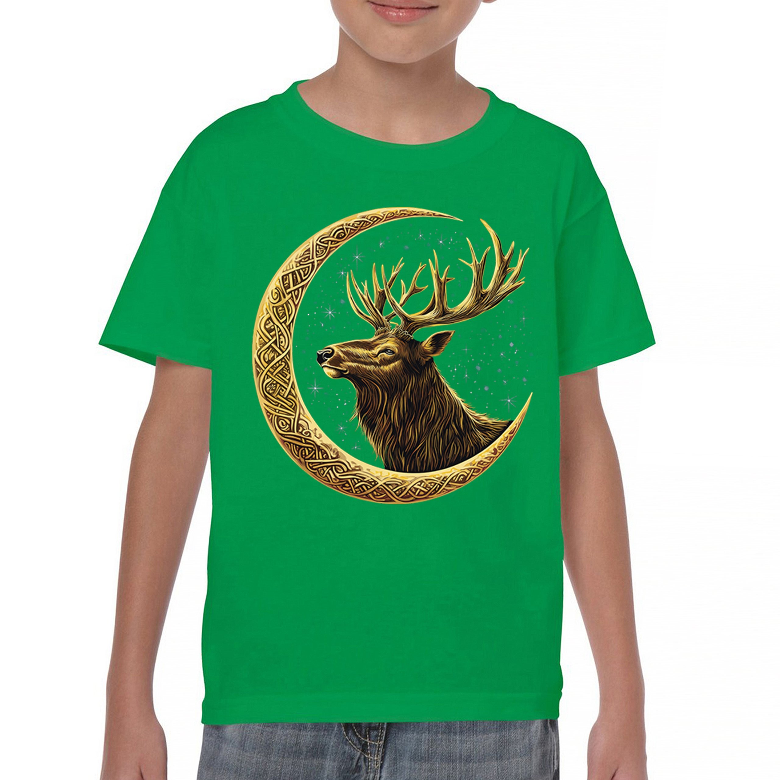 Celtic Moon Elk Youth T-shirt North Mystic Nature Spiritual Nordic Buck Kids - Picture 30 of 50