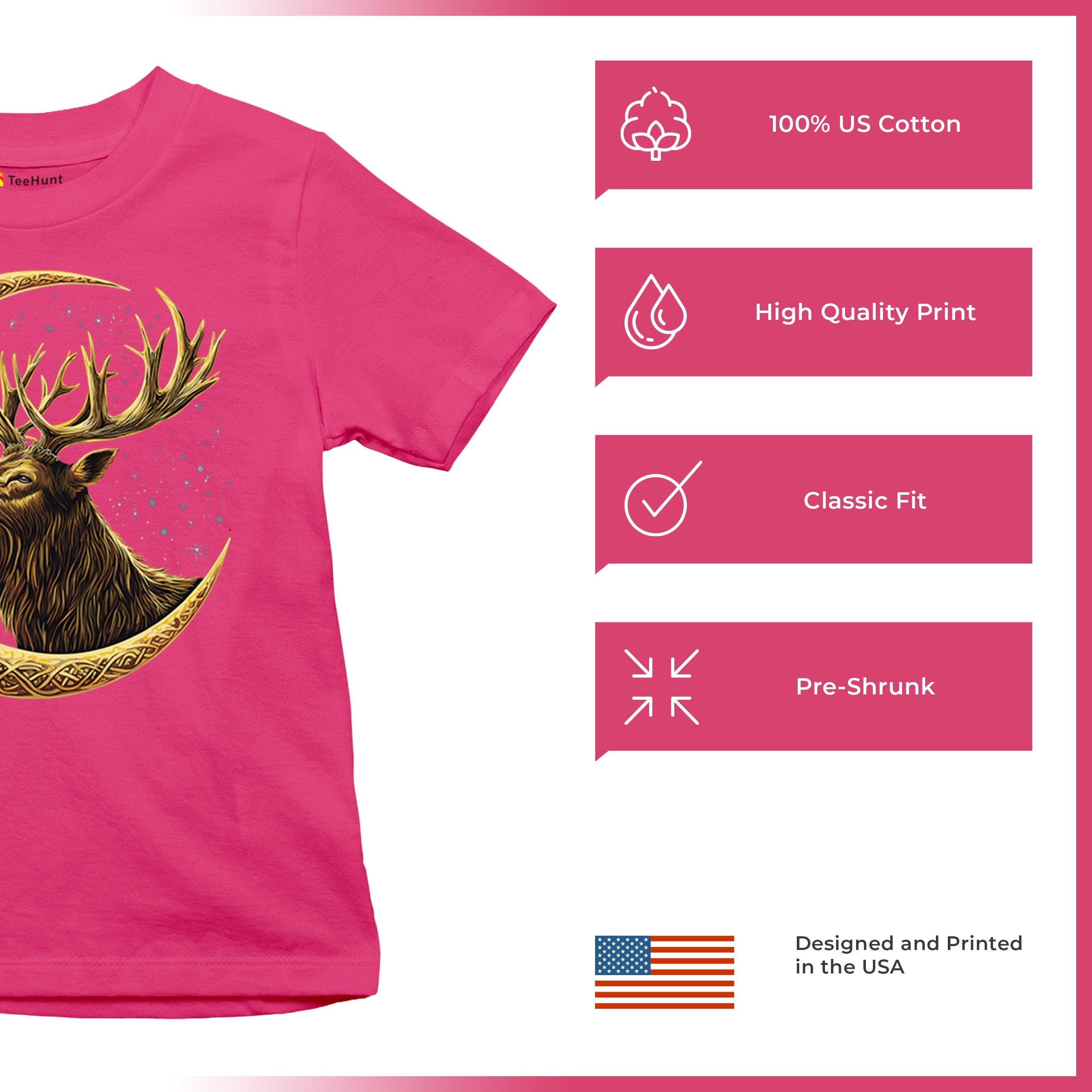 Celtic Moon Elk Youth T-shirt North Mystic Nature Spiritual Nordic Buck Kids - Picture 49 of 50