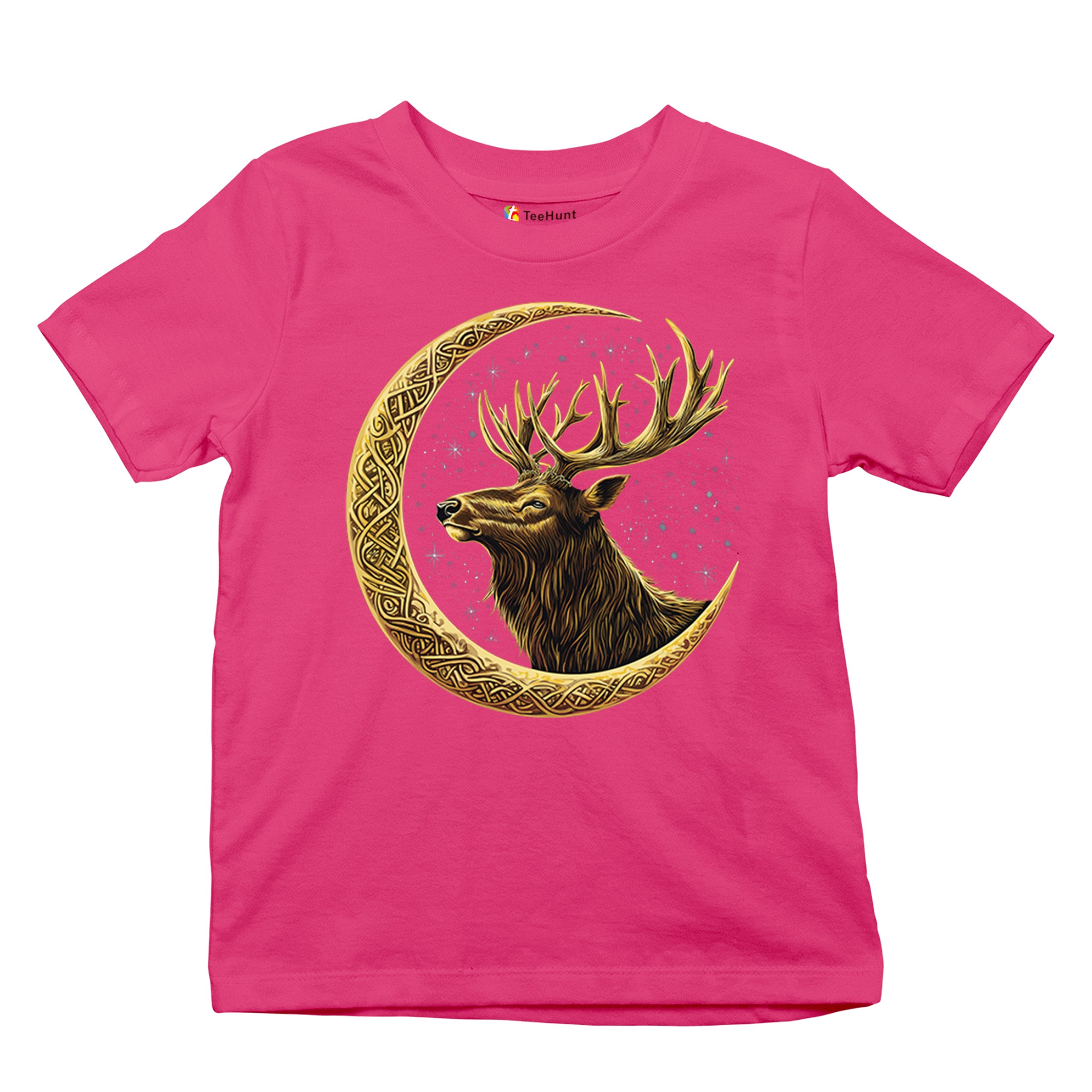 Celtic Moon Elk Youth T-shirt North Mystic Nature Spiritual Nordic Buck Kids - Picture 48 of 50