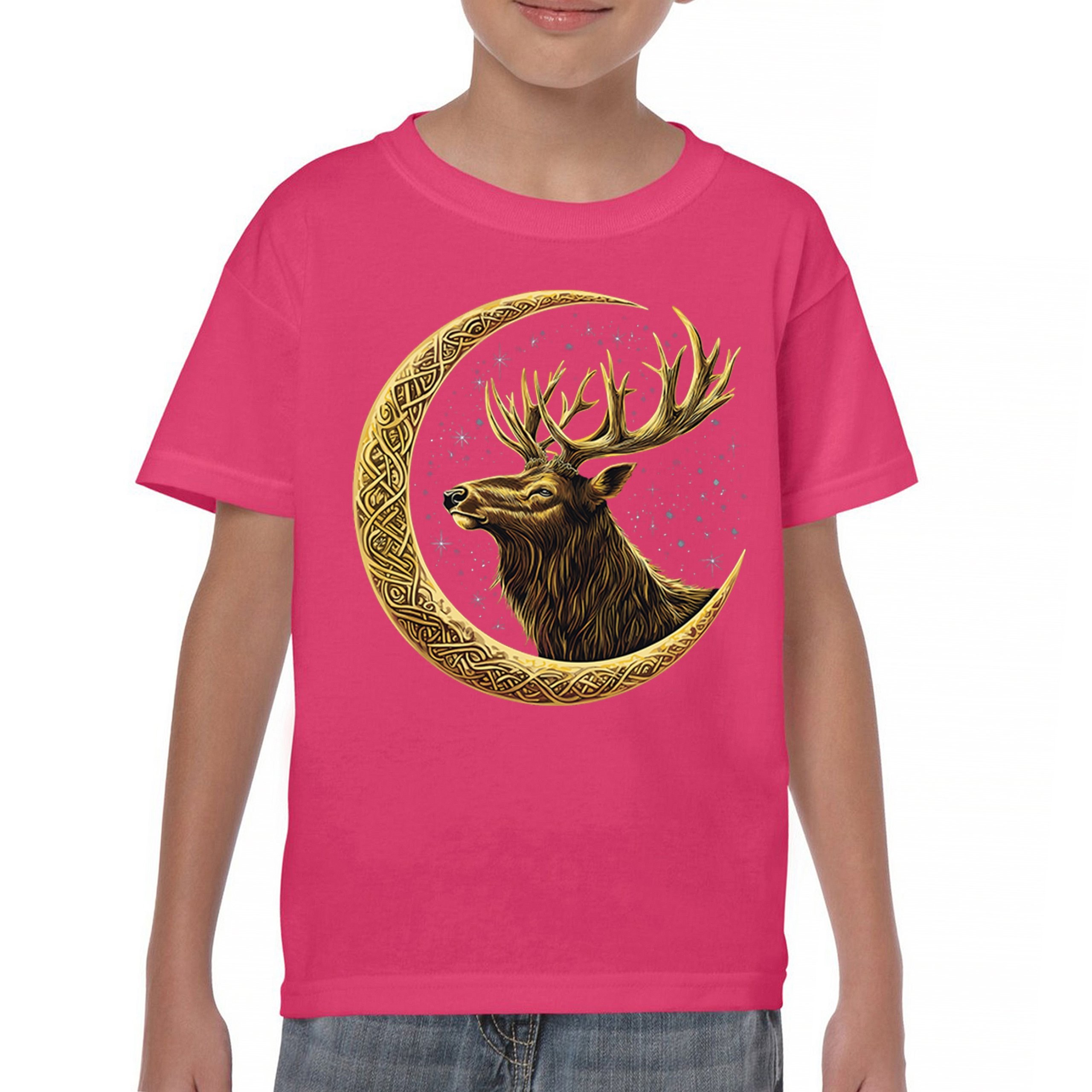 Celtic Moon Elk Youth T-shirt North Mystic Nature Spiritual Nordic Buck Kids - Picture 44 of 50