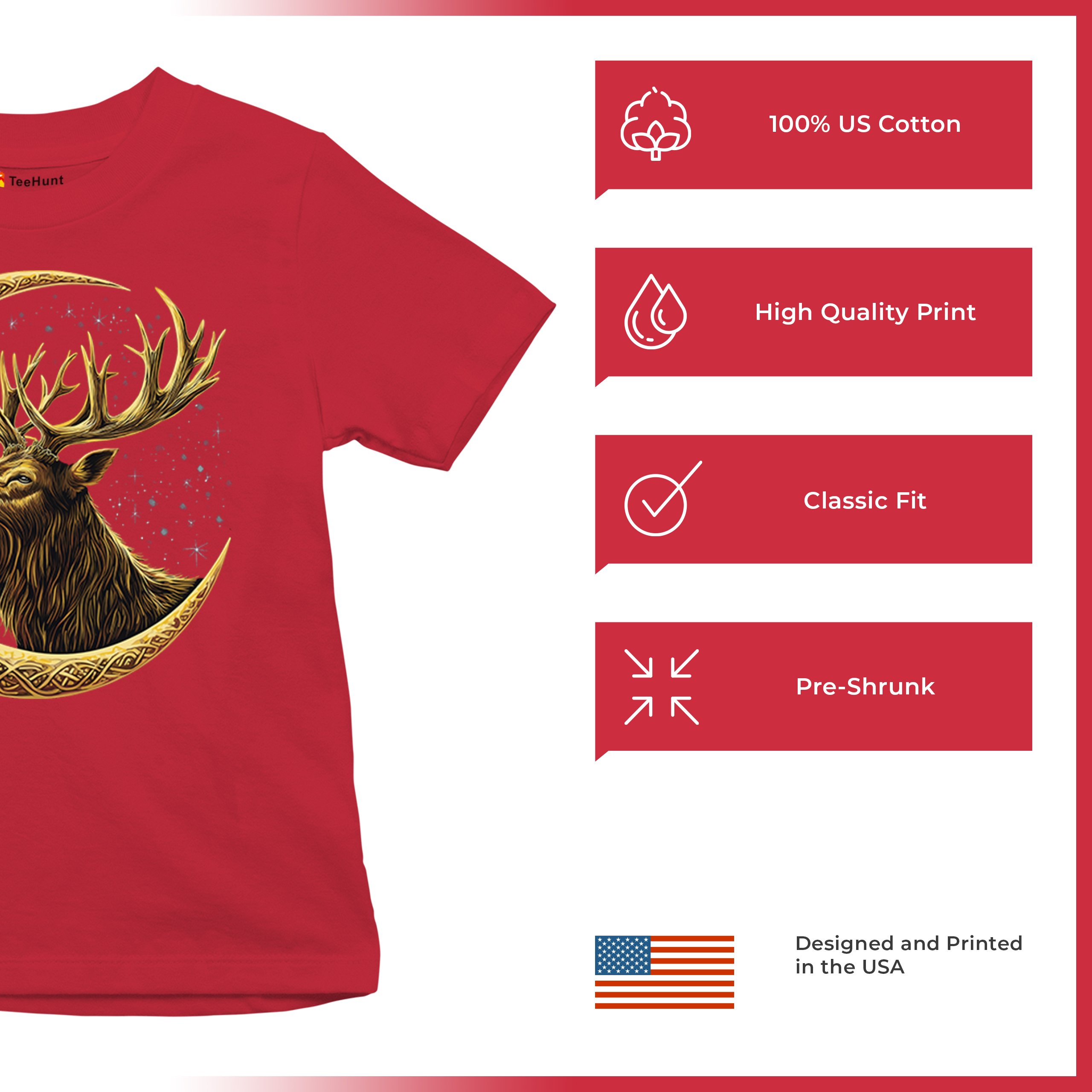 Celtic Moon Elk Youth T-shirt North Mystic Nature Spiritual Nordic Buck Kids - Picture 21 of 50