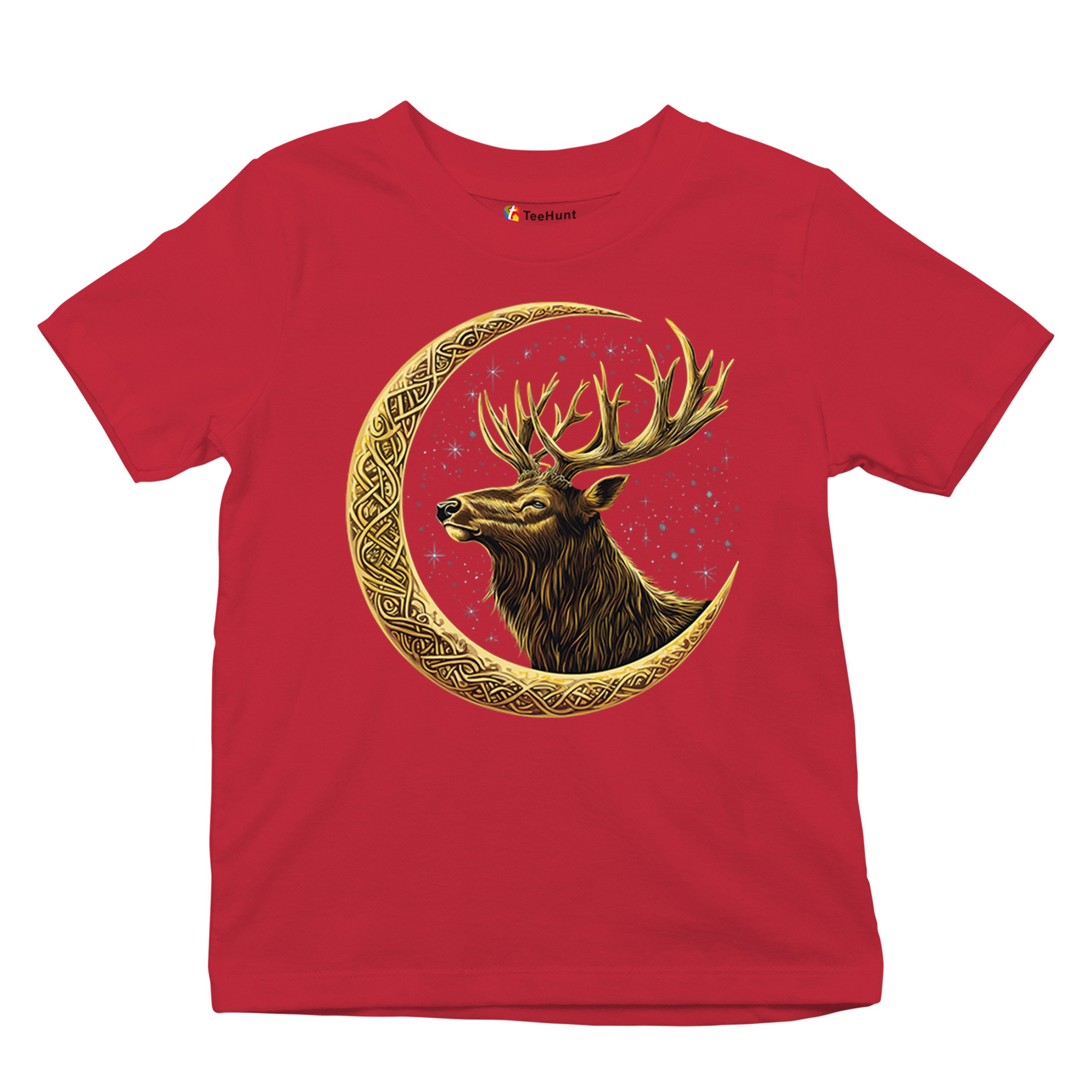 Celtic Moon Elk Youth T-shirt North Mystic Nature Spiritual Nordic Buck Kids - Picture 20 of 50