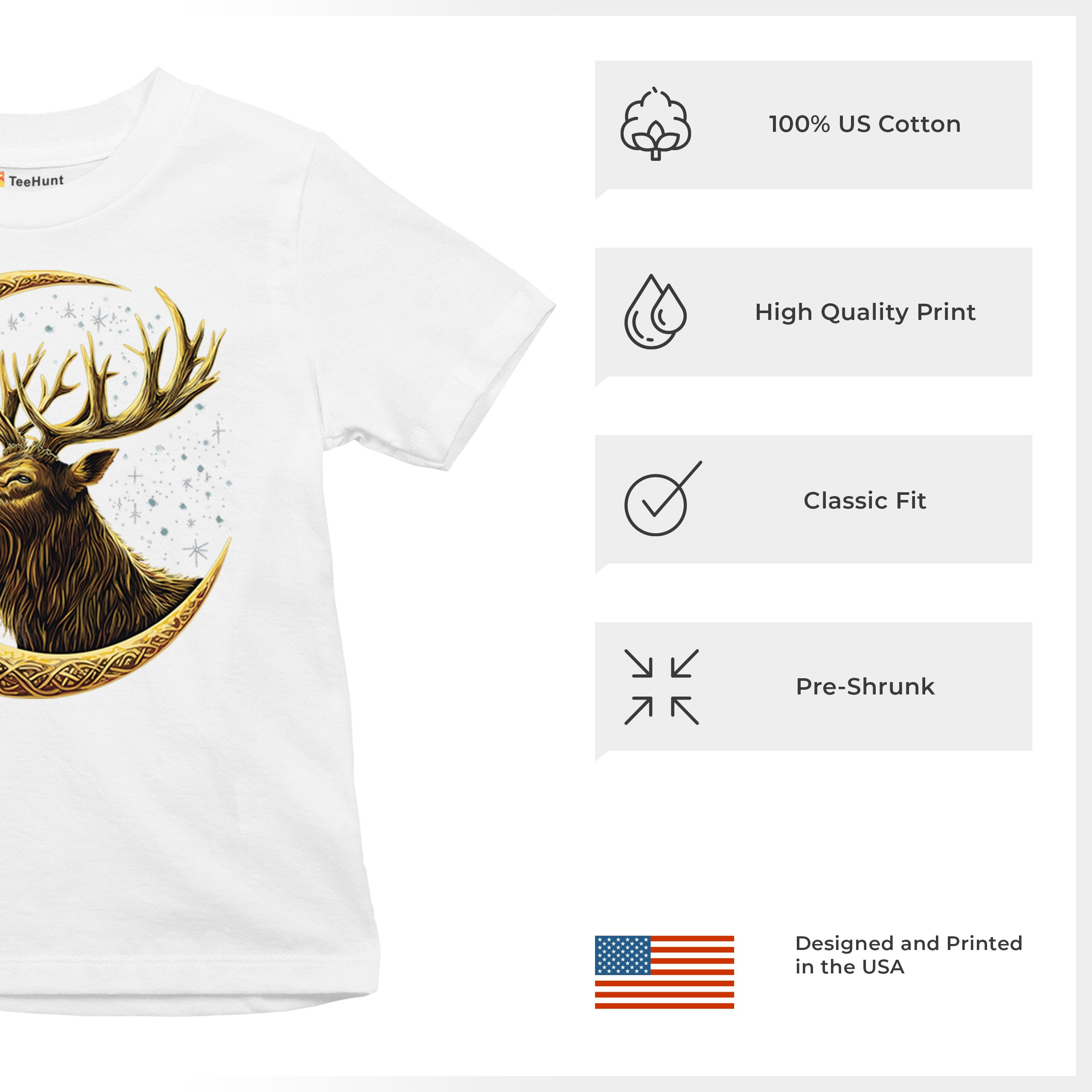 Celtic Moon Elk Youth T-shirt North Mystic Nature Spiritual Nordic Buck Kids - Picture 28 of 50