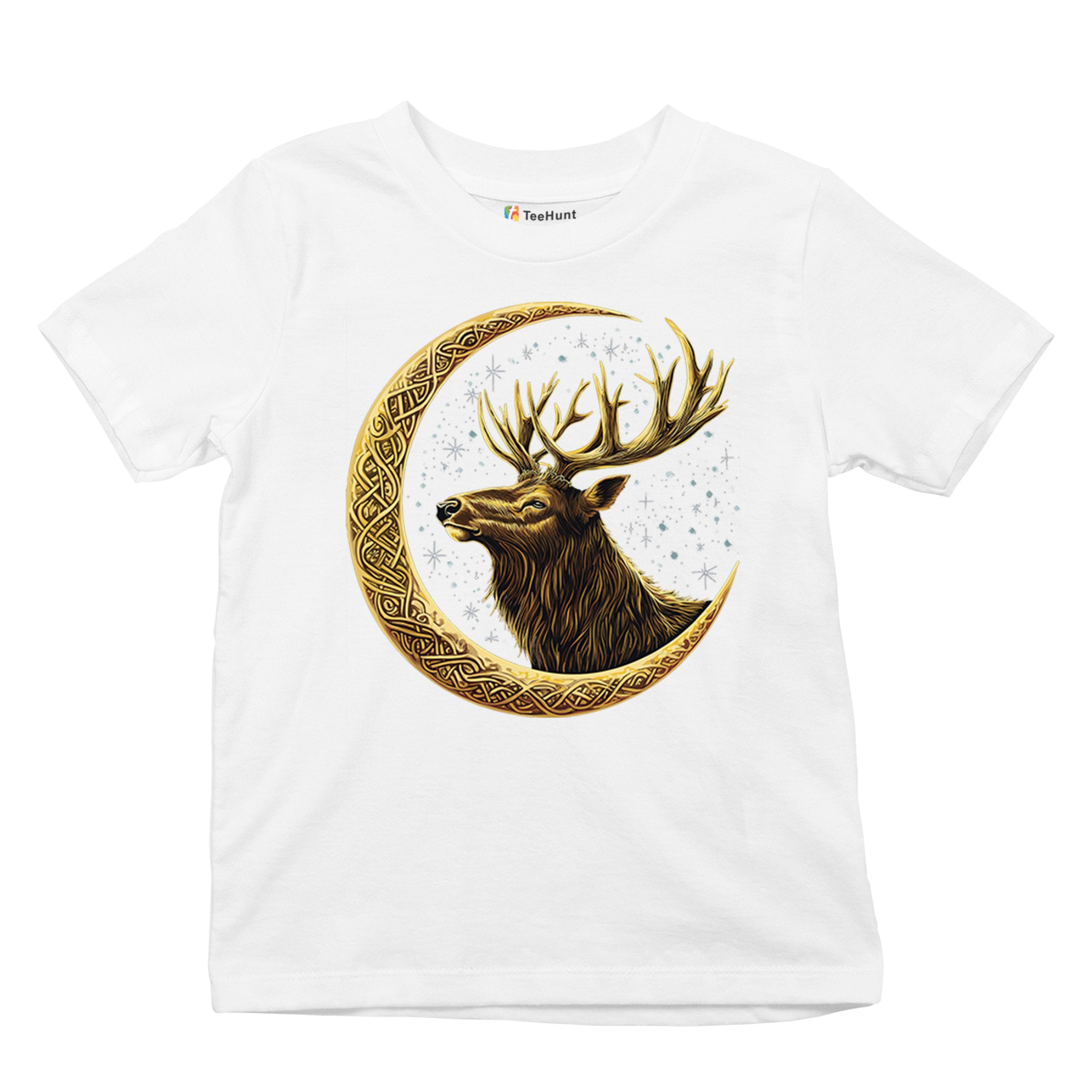 Celtic Moon Elk Youth T-shirt North Mystic Nature Spiritual Nordic Buck Kids - Picture 27 of 50