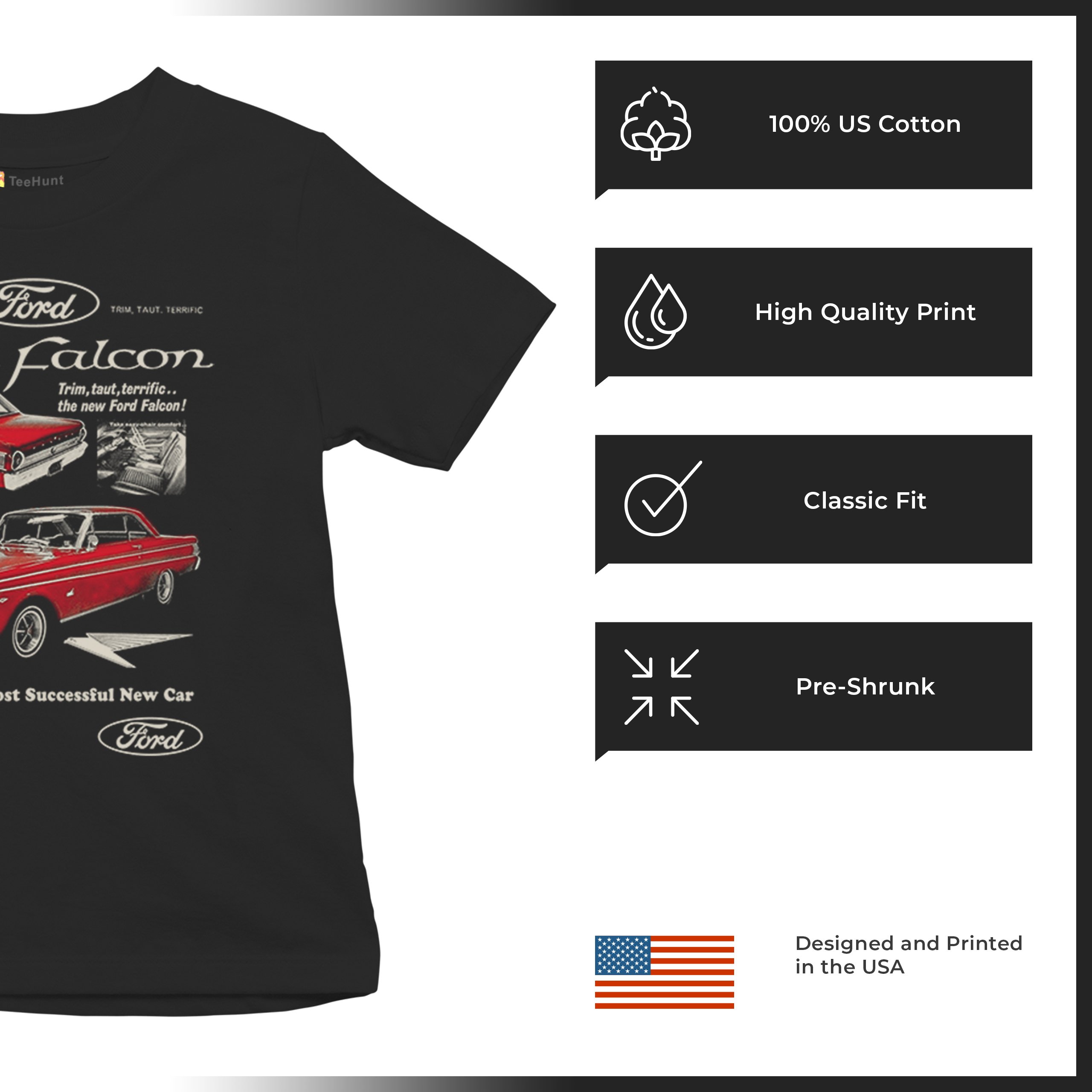 Ford Falcon Retro Poster Youth T-shirt 1960-70 Muscle Car Classic Ride Kids - Picture 7 of 8
