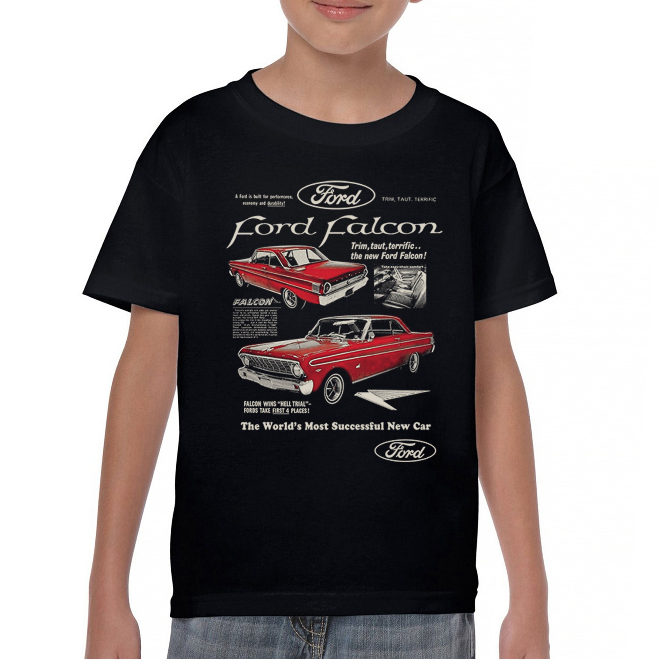 Ford Falcon Retro Poster Youth T-shirt 1960-70 Muscle Car Classic Ride Kids - Picture 2 of 8