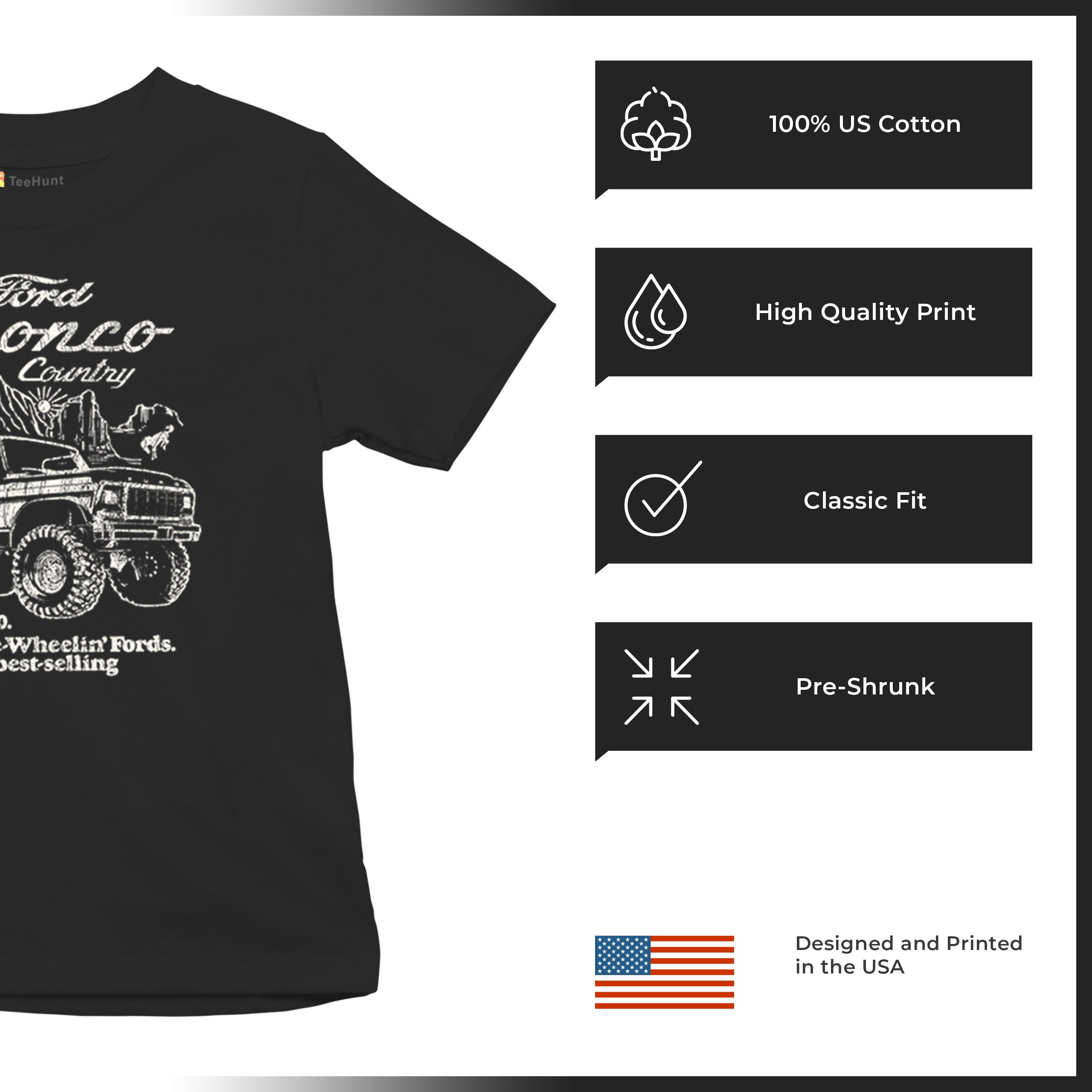 Ford Bronco Country Tough Free Wheeling 1978 Youth T-shirt Vintage Truck Kids - Picture 7 of 8