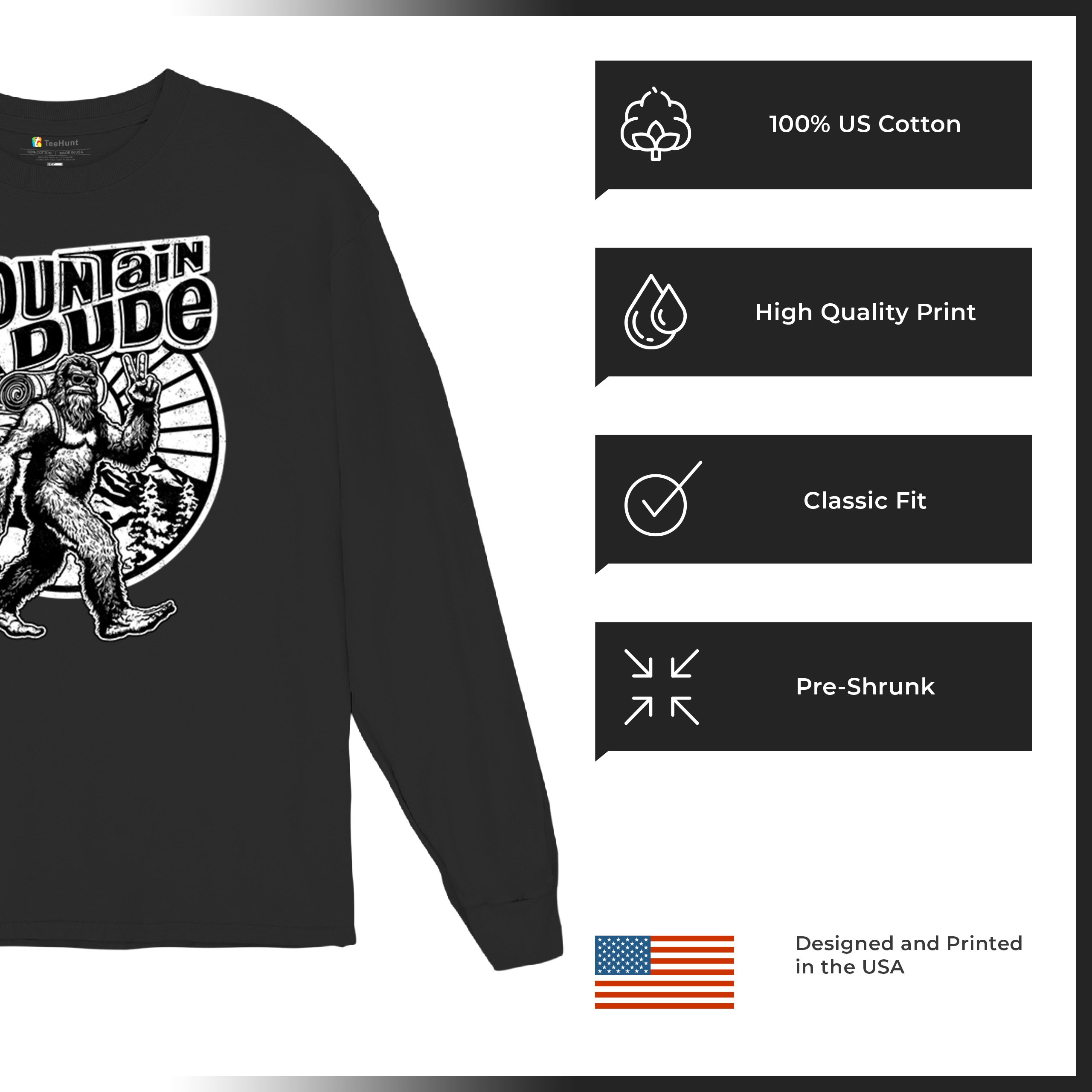 Mountain Dude Bigfoot Long Sleeve T-shirt Funny Sasquatch Hide & Seek Champ - Picture 7 of 78