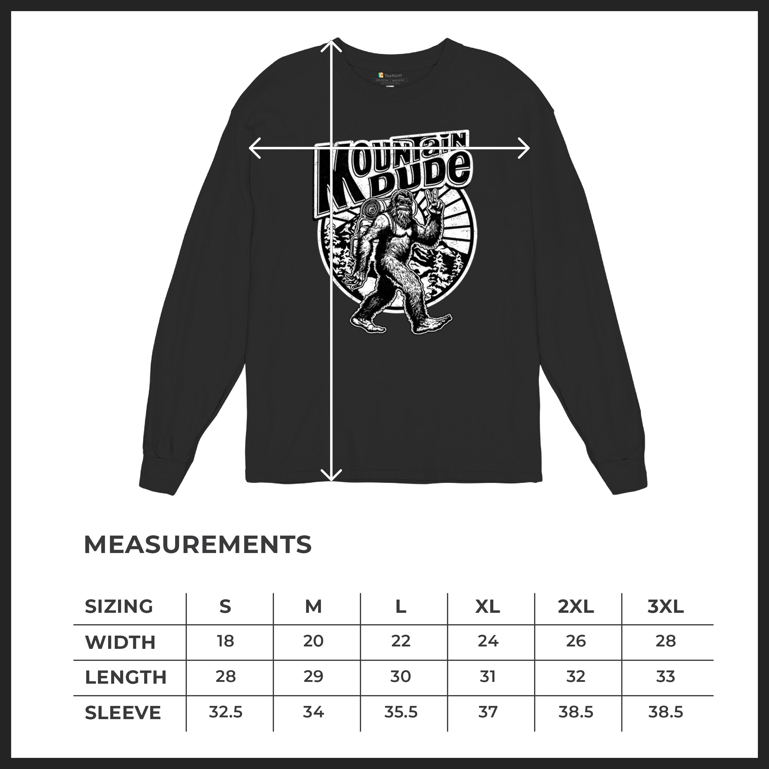 Mountain Dude Bigfoot Long Sleeve T-shirt Funny Sasquatch Hide & Seek Champ - Picture 8 of 78