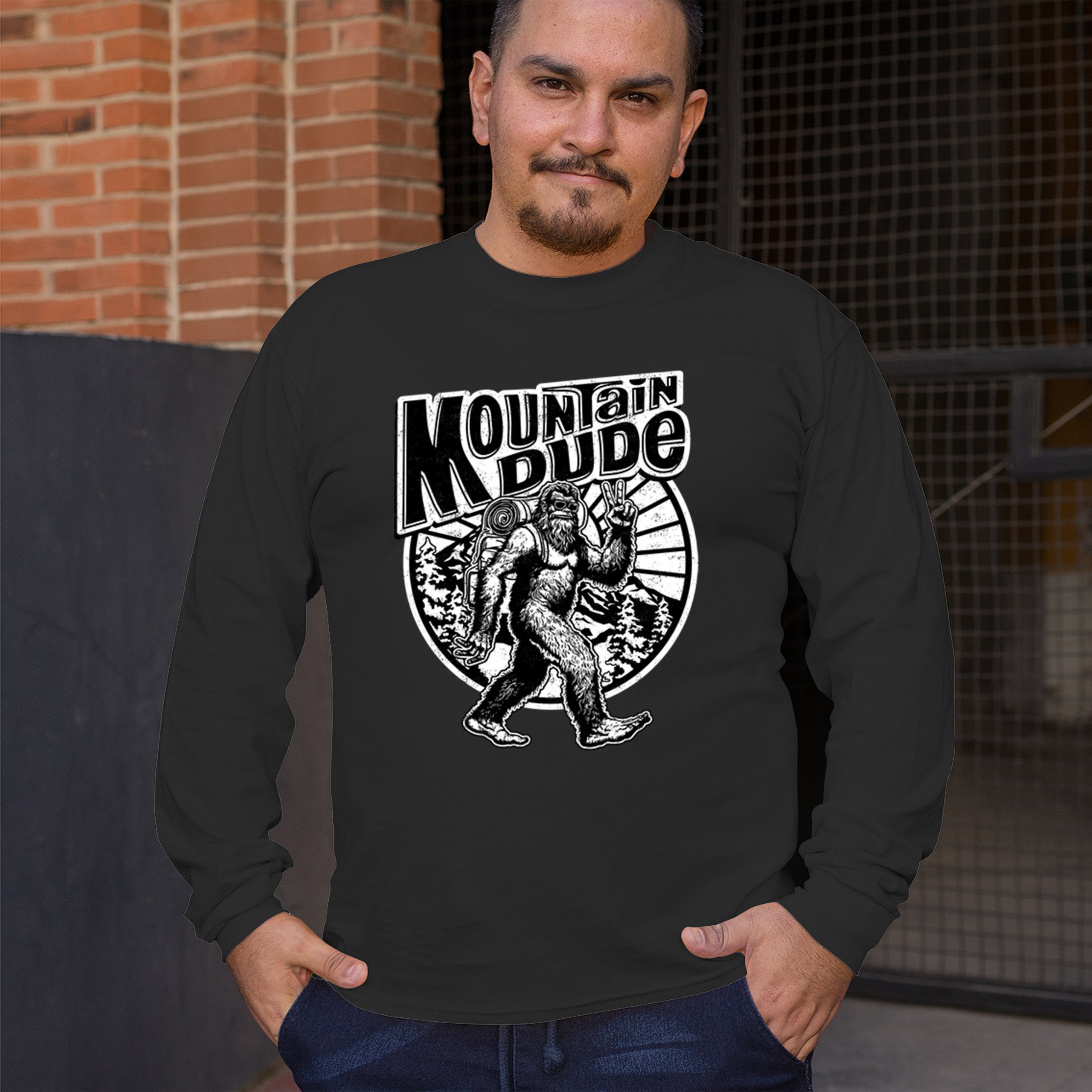 Mountain Dude Bigfoot Long Sleeve T-shirt Funny Sasquatch Hide & Seek Champ - Picture 5 of 78
