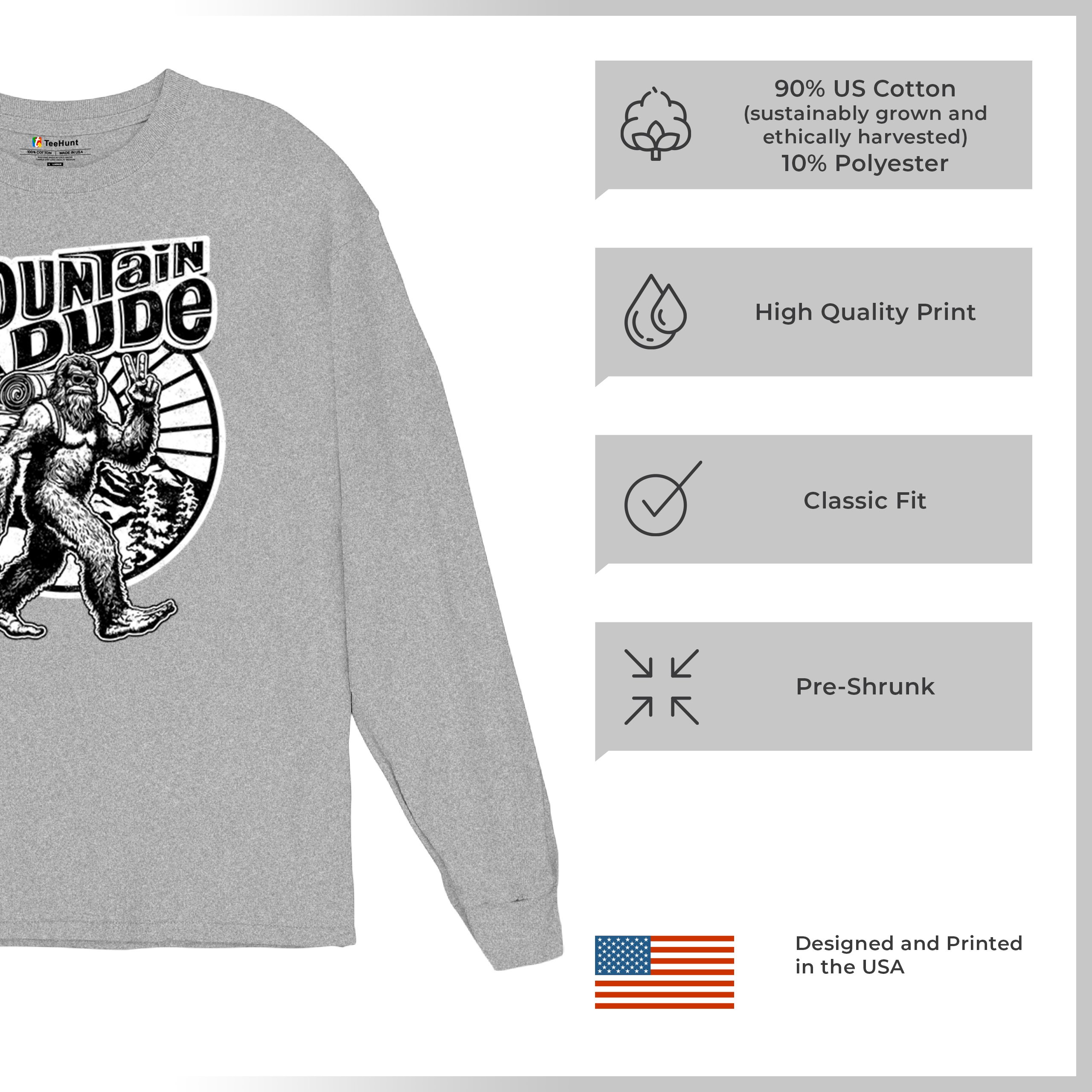 Mountain Dude Bigfoot Long Sleeve T-shirt Funny Sasquatch Hide & Seek Champ - Picture 21 of 78