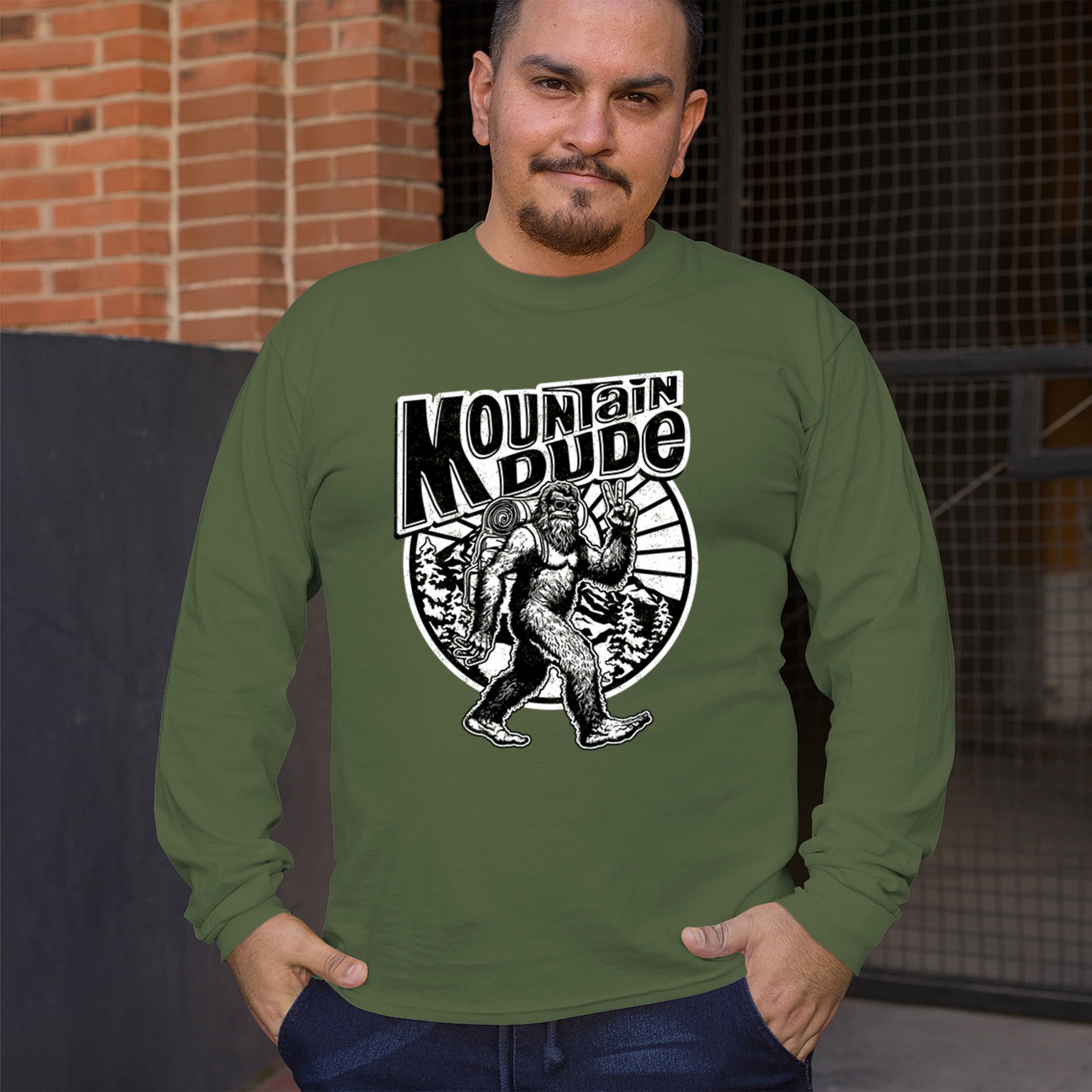Mountain Dude Bigfoot Long Sleeve T-shirt Funny Sasquatch Hide & Seek Champ - Picture 54 of 78