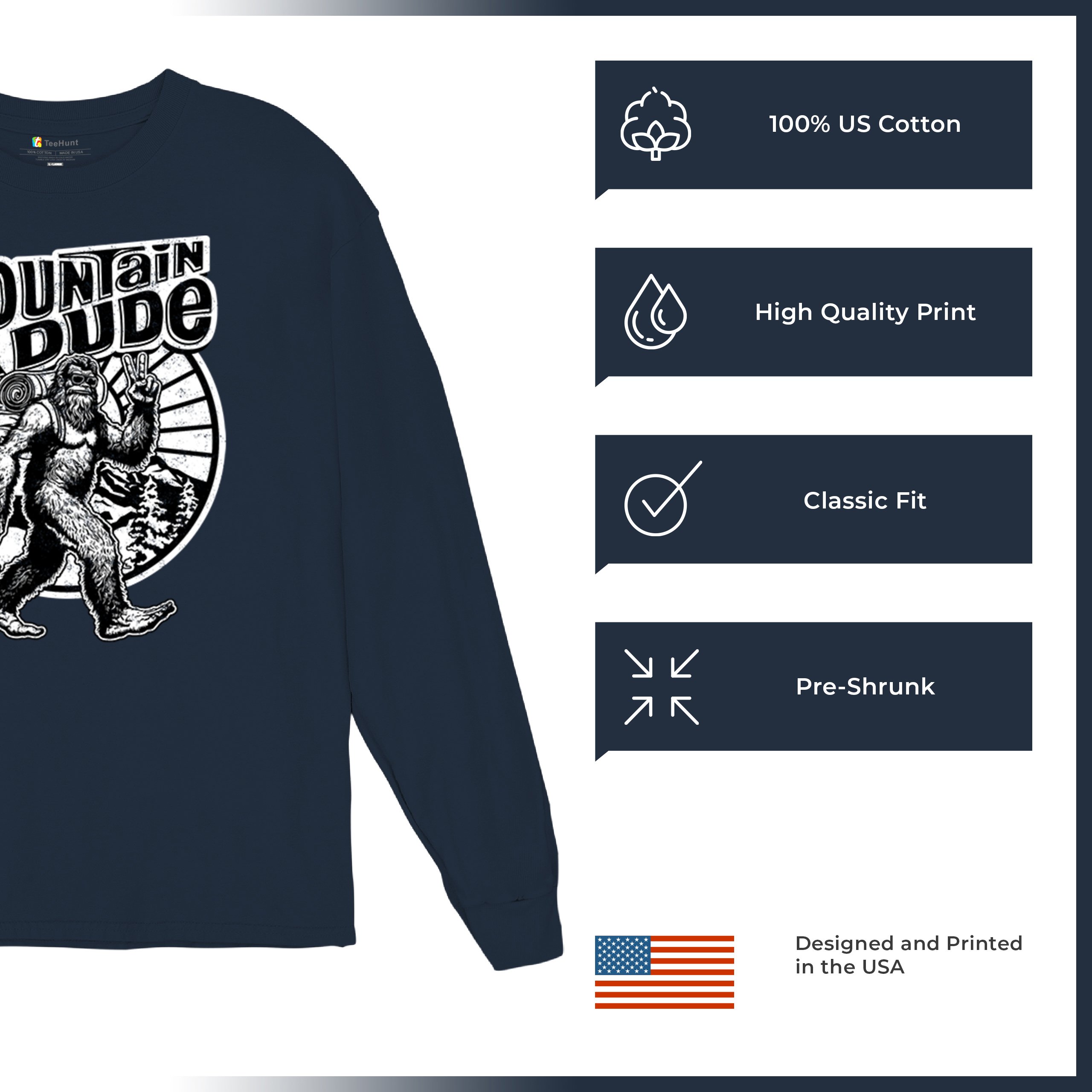 Mountain Dude Bigfoot Long Sleeve T-shirt Funny Sasquatch Hide & Seek Champ - Picture 49 of 78