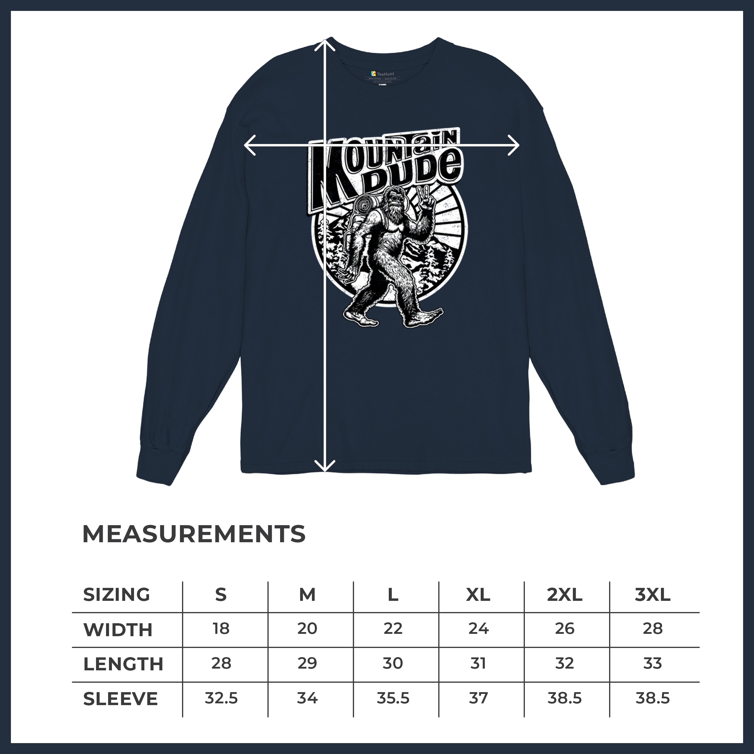 Mountain Dude Bigfoot Long Sleeve T-shirt Funny Sasquatch Hide & Seek Champ - Picture 50 of 78