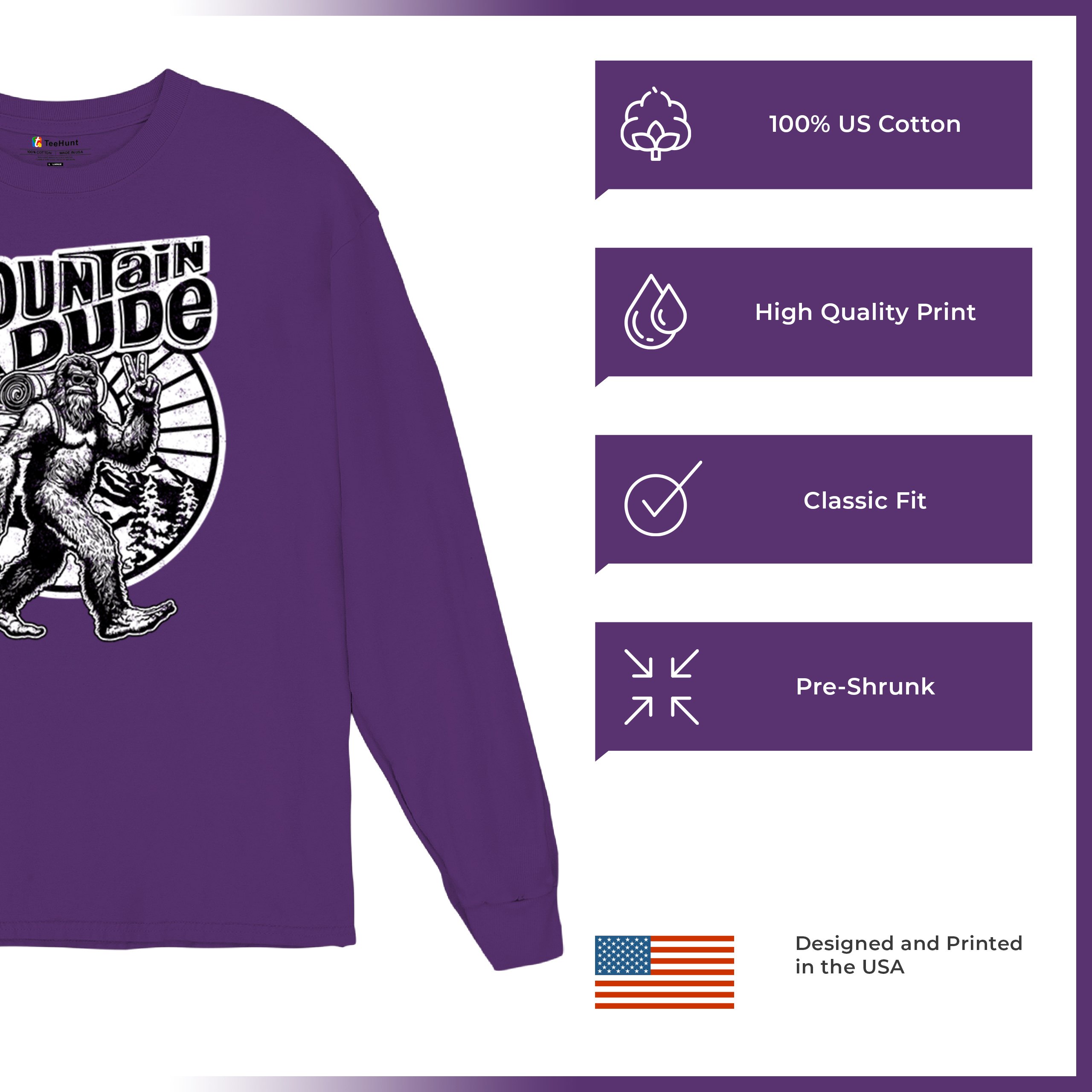 Mountain Dude Bigfoot Long Sleeve T-shirt Funny Sasquatch Hide & Seek Champ - Picture 28 of 78